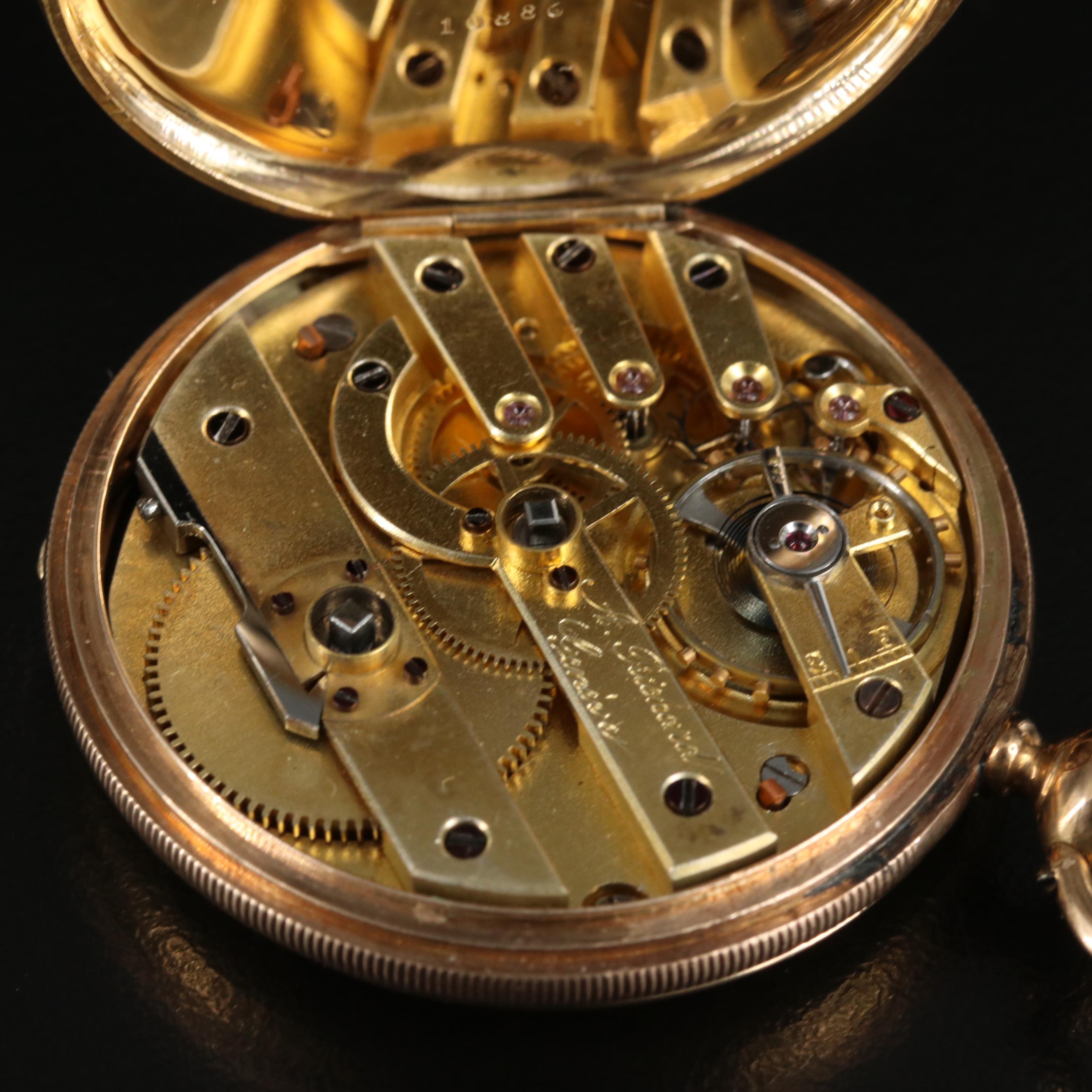 Antique A. Richard 14K Enamel Hunting Case Pocket Watch