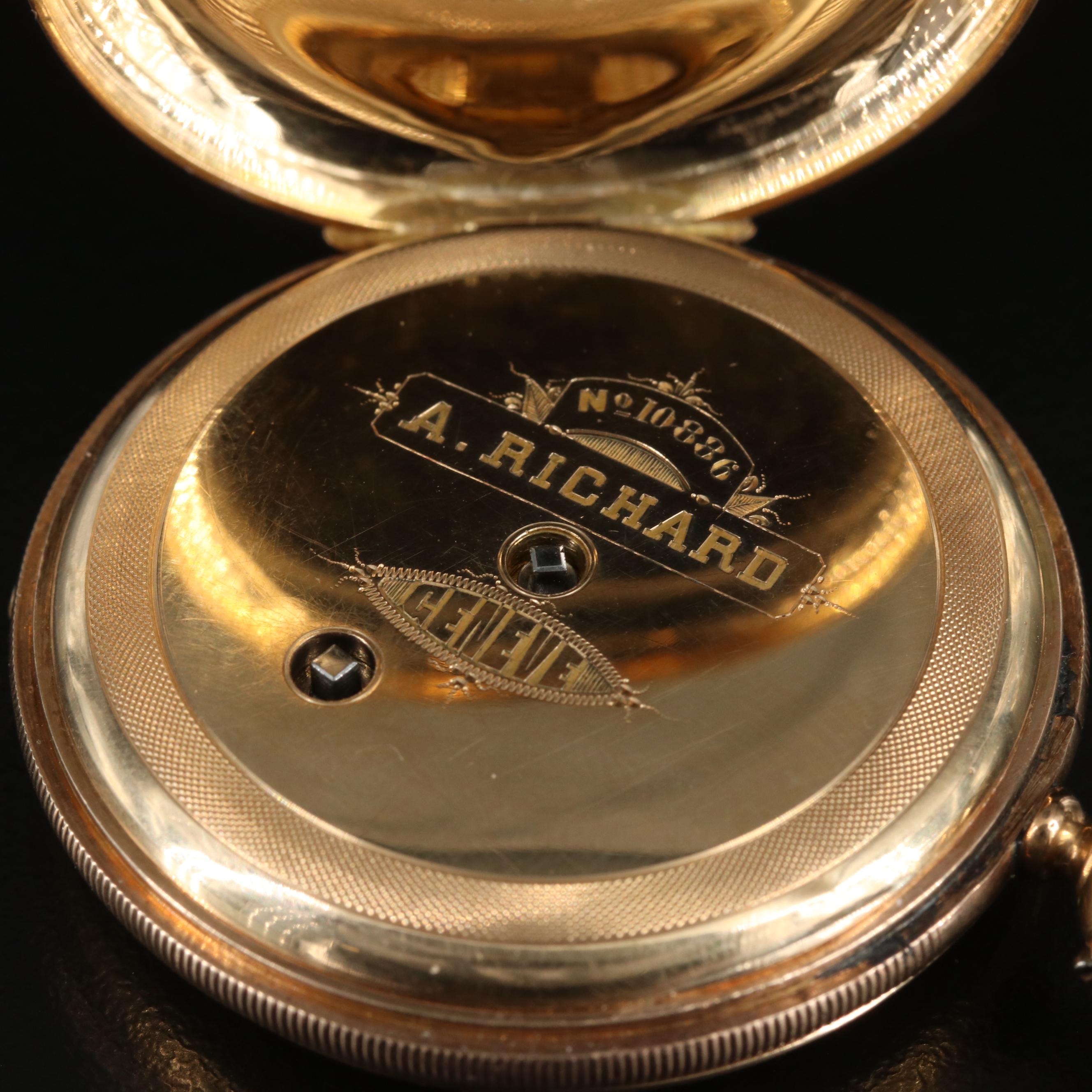 Antique A. Richard 14K Enamel Hunting Case Pocket Watch