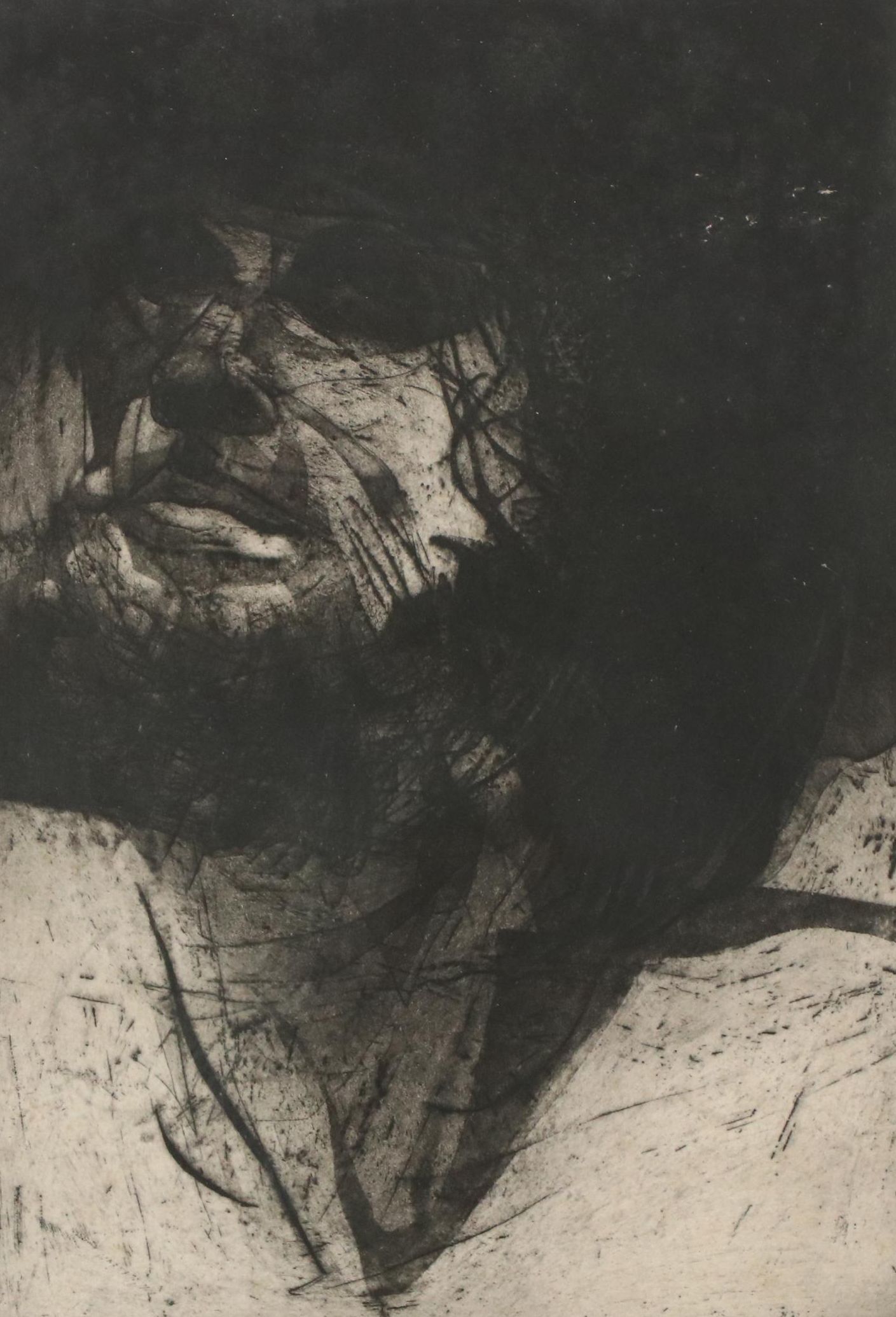 Walter Sorge Modernist Etching "Head of Christ," 1962