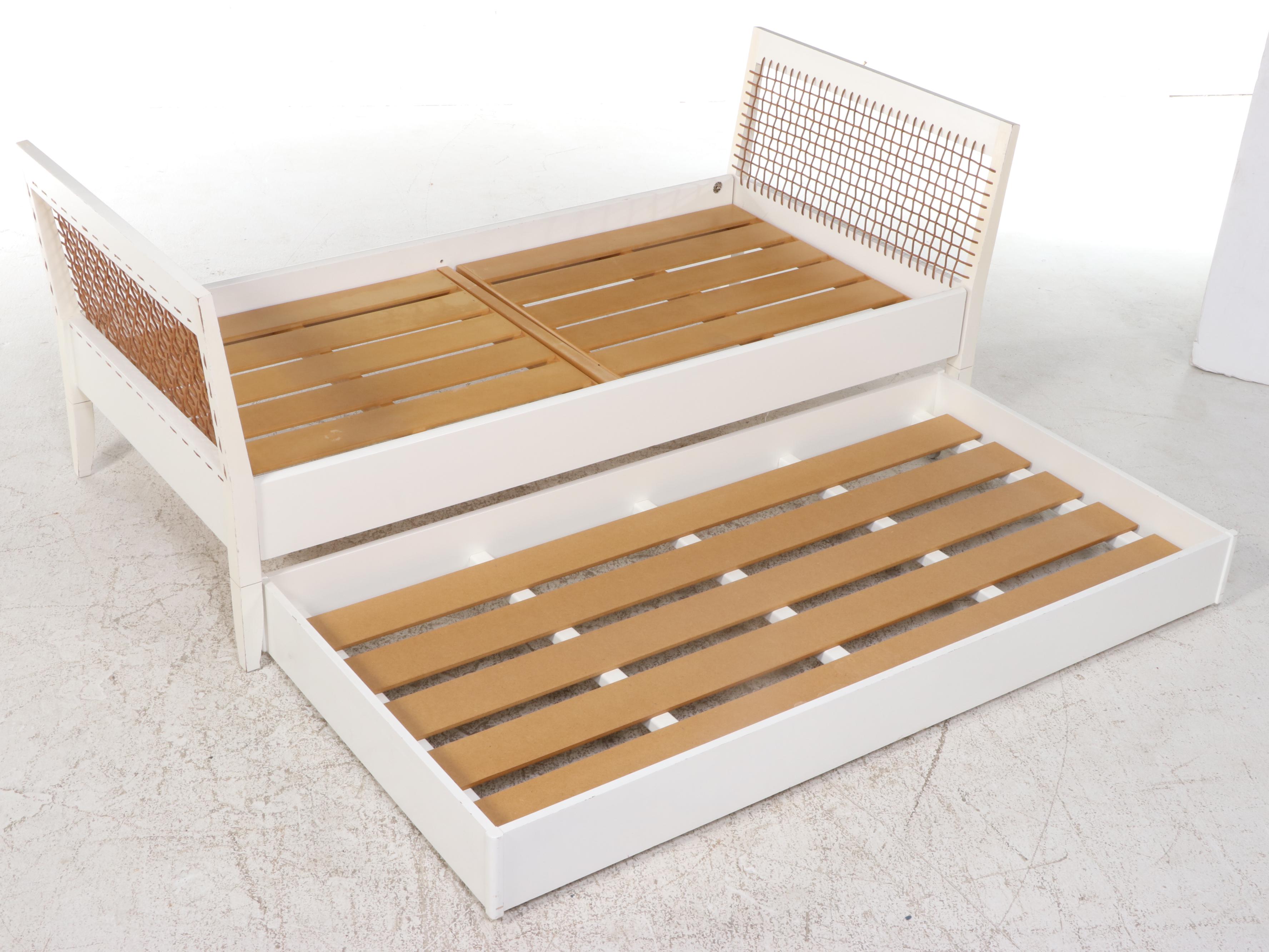 Italian Modern Painted Wood and Leather Trundle Bed Frame