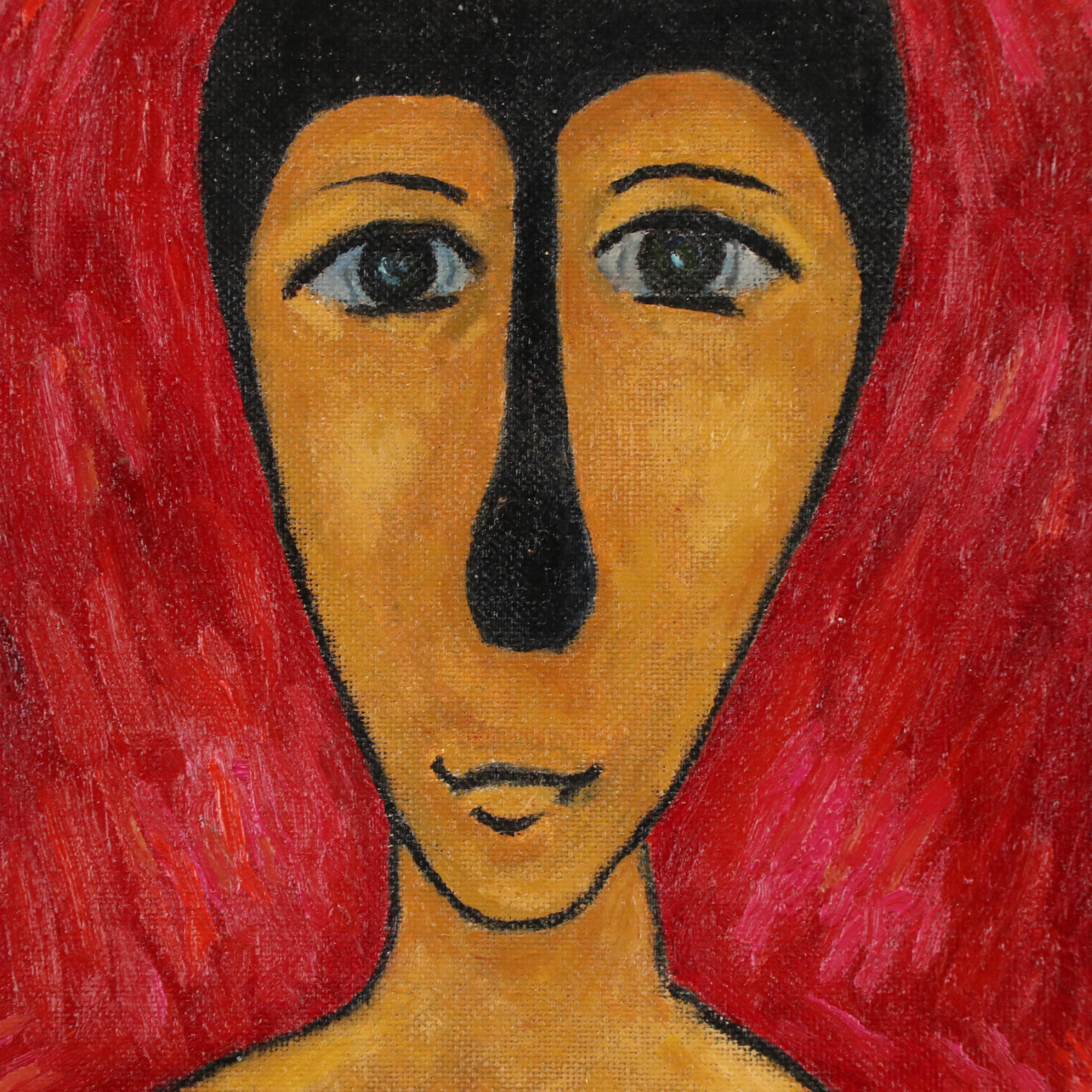 J. Thomas Watkins Surreal Portrait Oil Painting of Masked Bust With Paintbrush