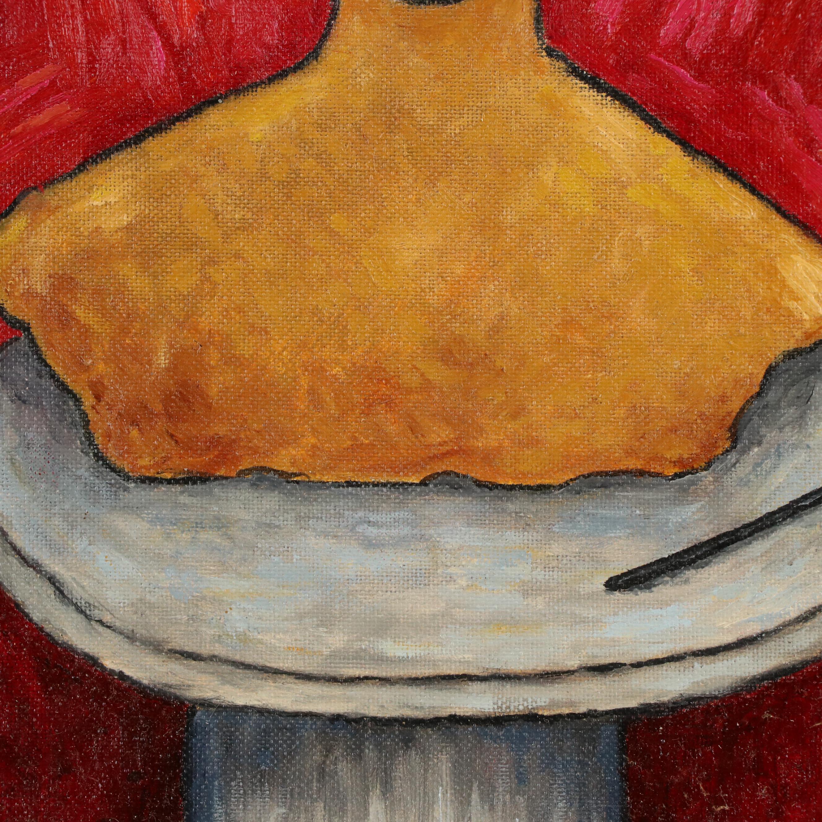 J. Thomas Watkins Surreal Portrait Oil Painting of Masked Bust With Paintbrush