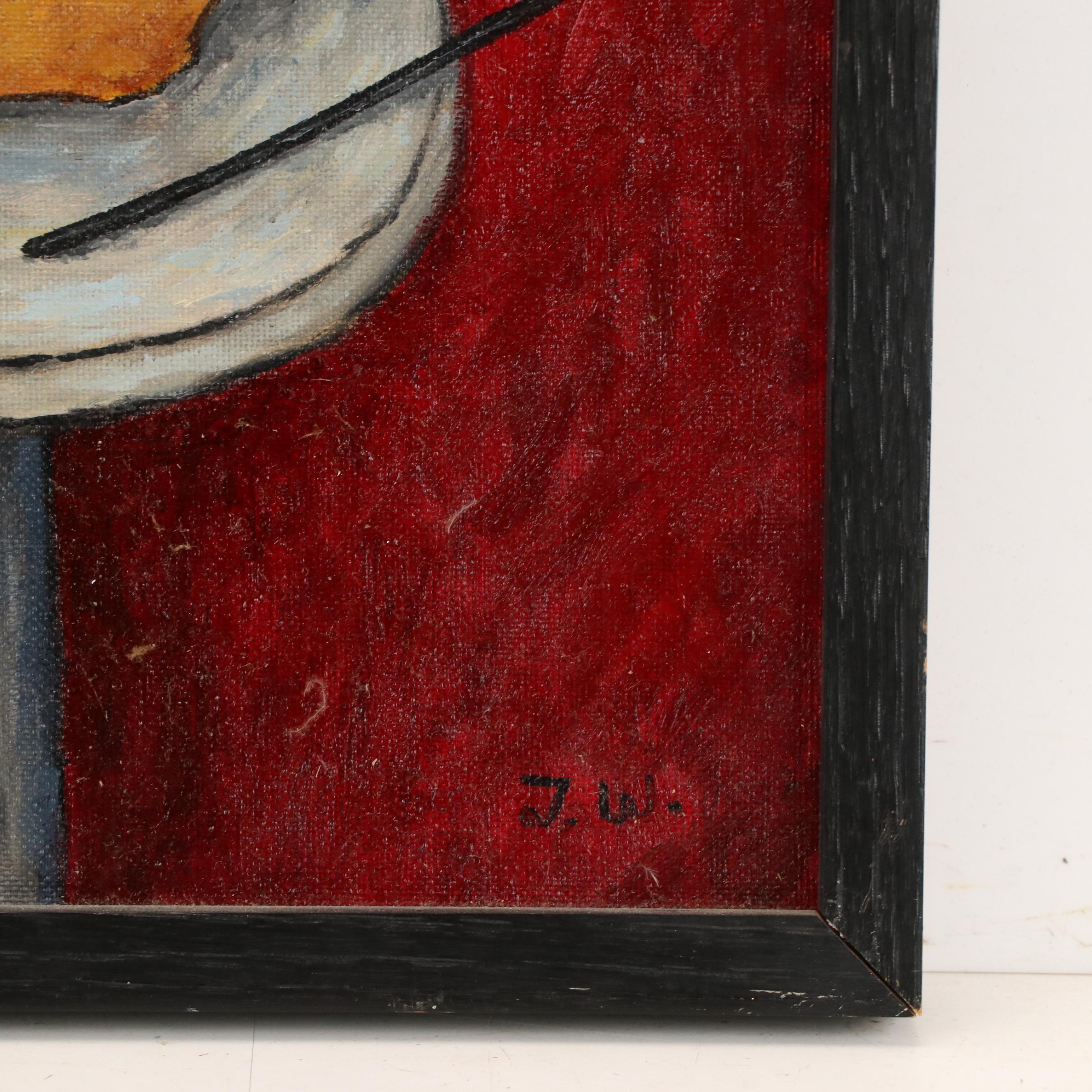 J. Thomas Watkins Surreal Portrait Oil Painting of Masked Bust With Paintbrush