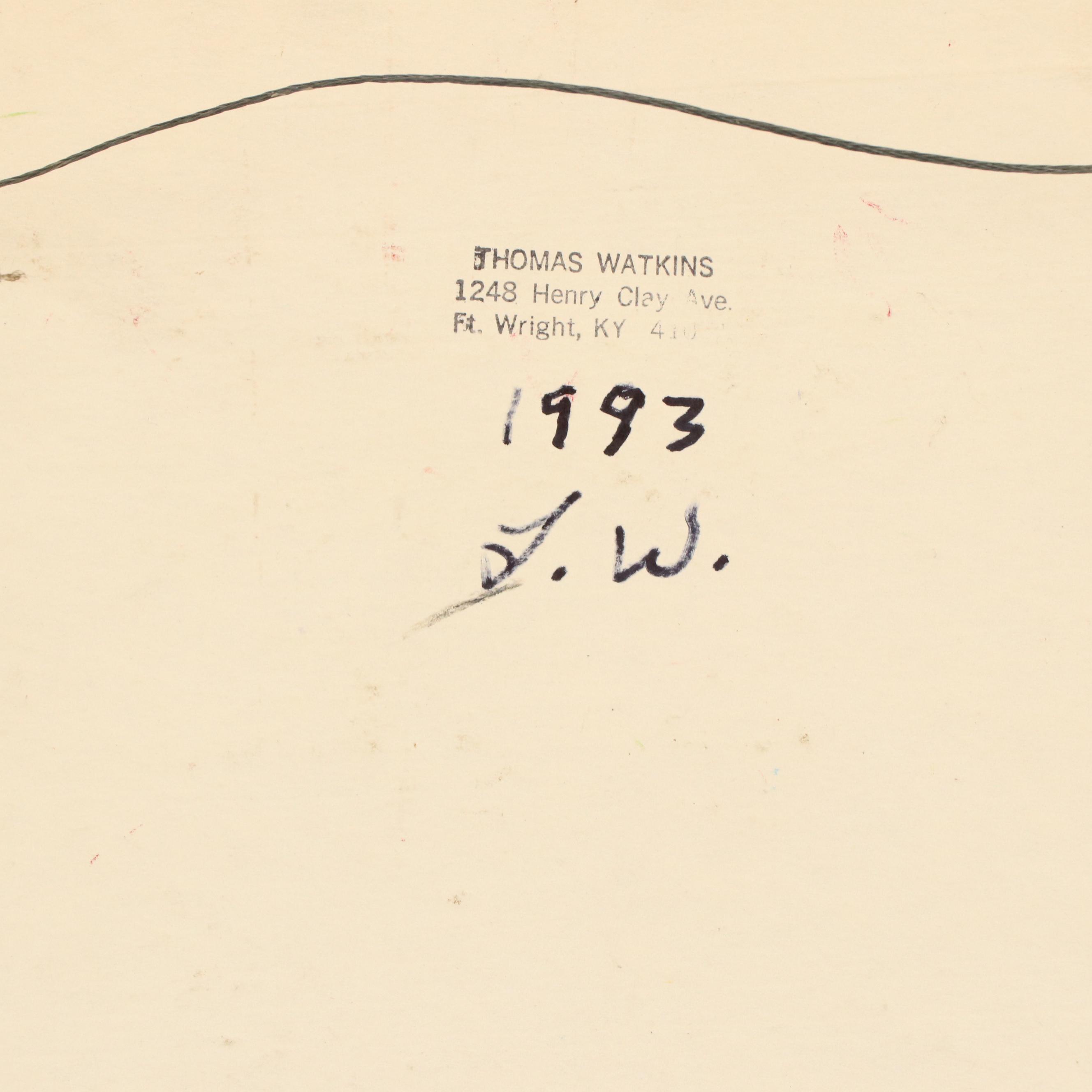 J. Thomas Watkins Surreal Portrait Oil Painting of Masked Bust With Paintbrush