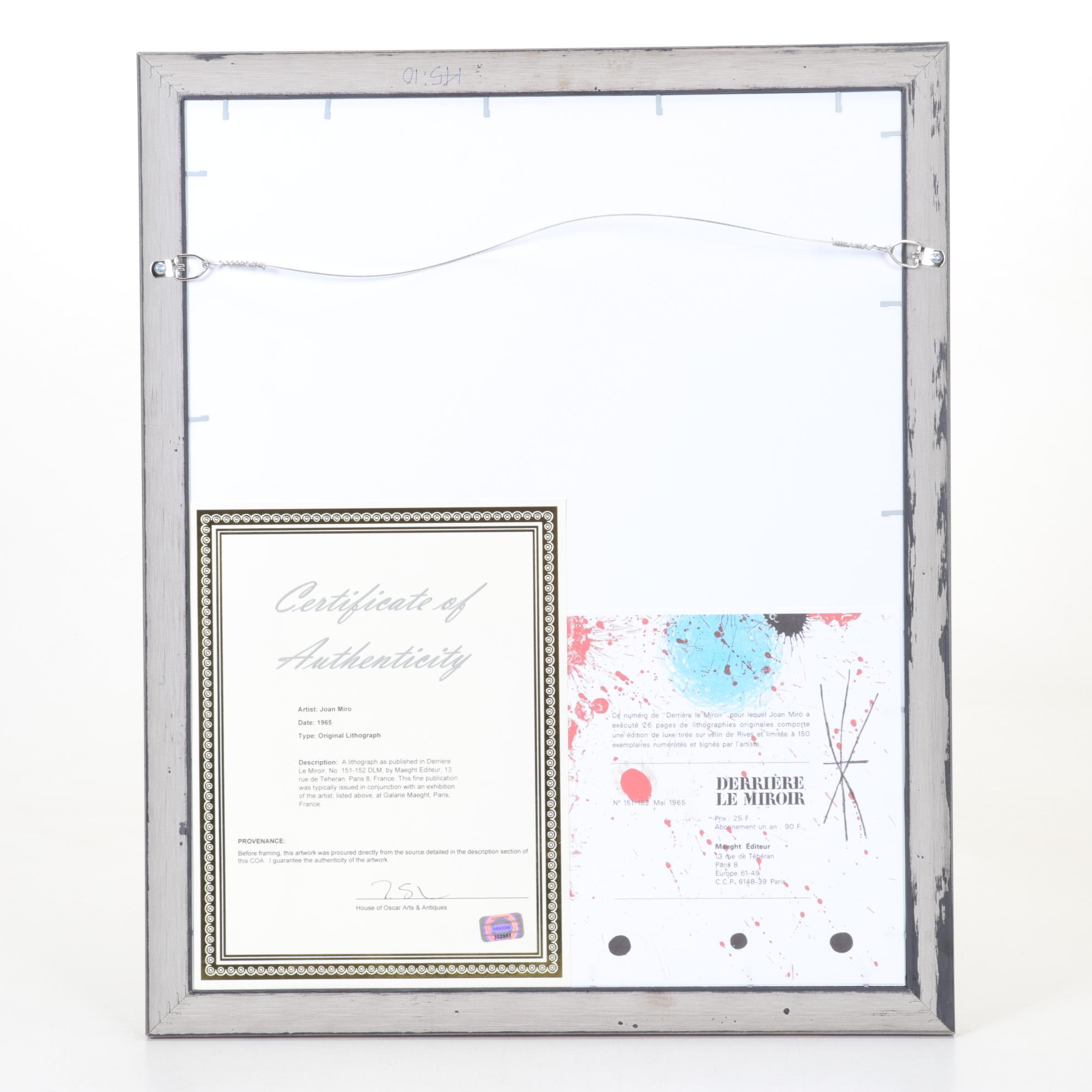 Joan Miró Color Lithograph for "Derrière le Miroir," 1965