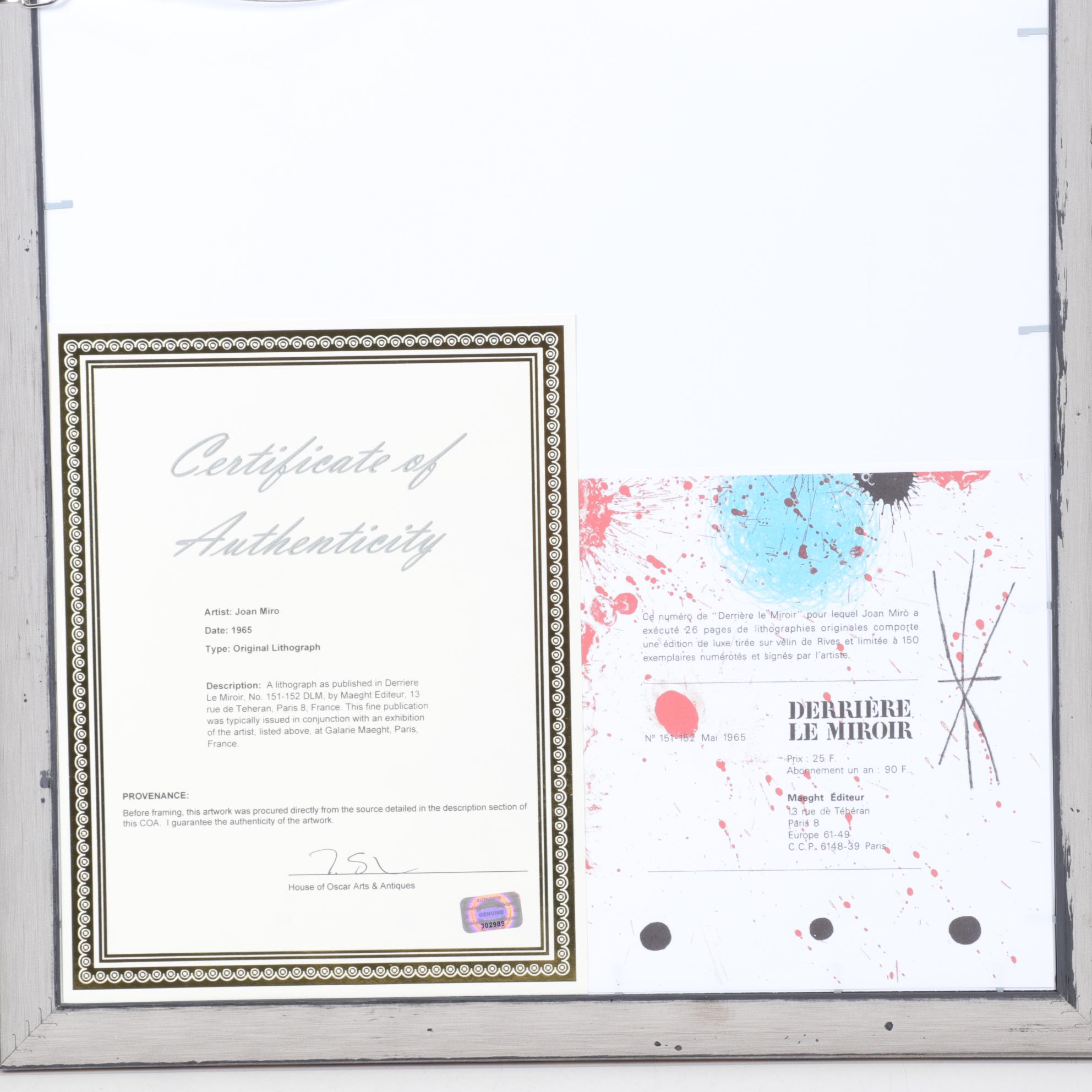 Joan Miró Color Lithograph for "Derrière le Miroir," 1965