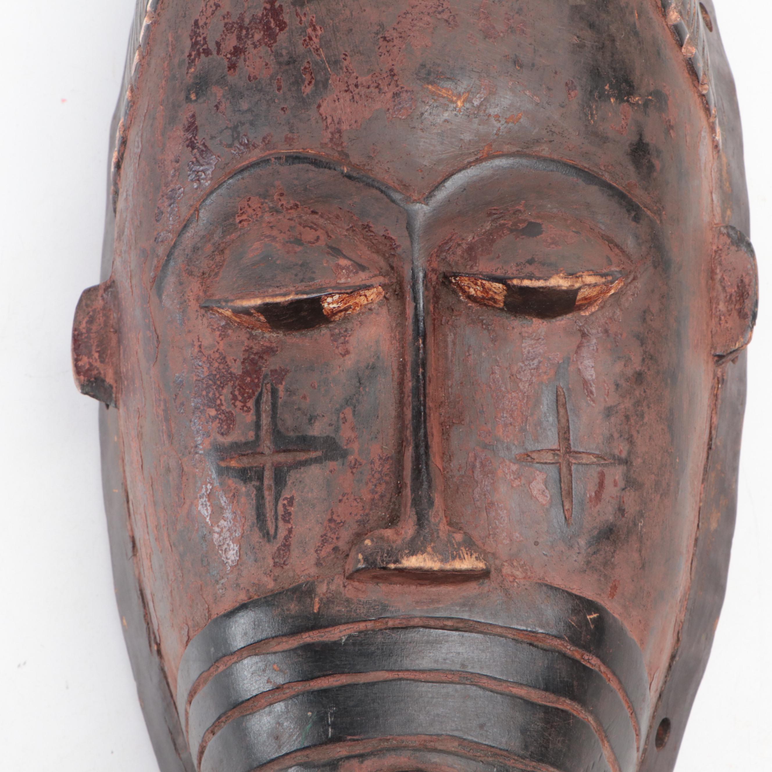 West African Senufo Peoples Hand-Carved Wooden Wall Mask