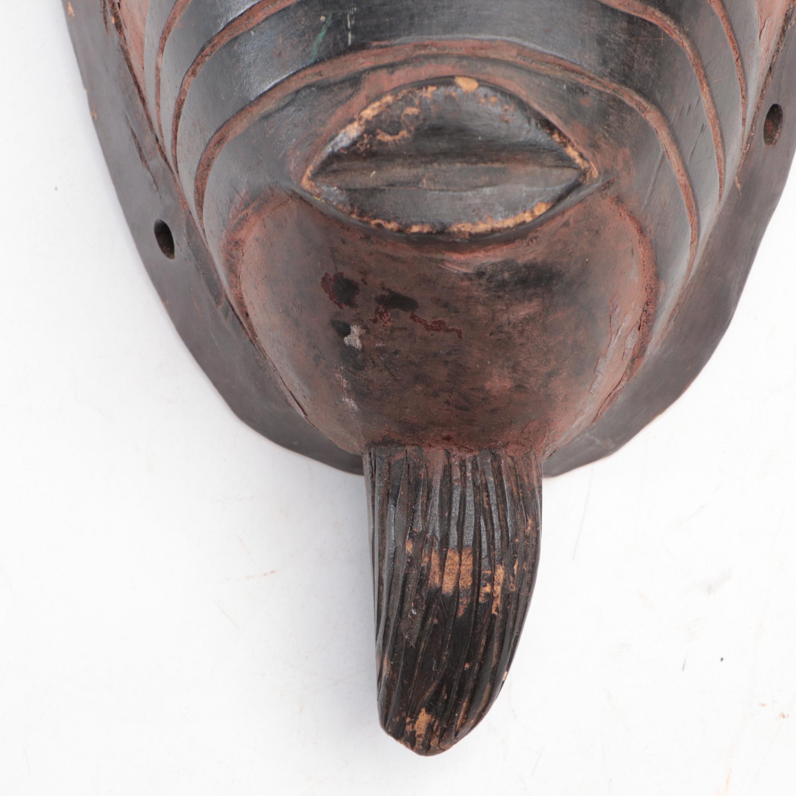 West African Senufo Peoples Hand-Carved Wooden Wall Mask