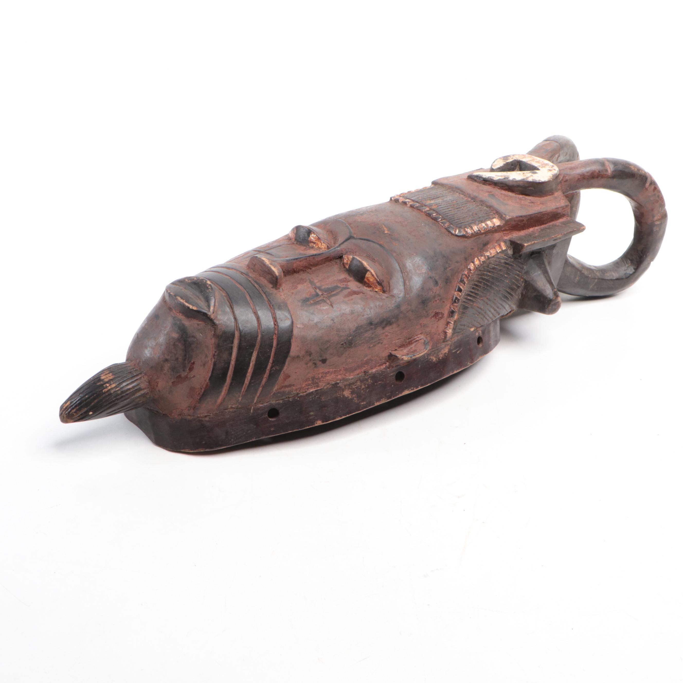 West African Senufo Peoples Hand-Carved Wooden Wall Mask