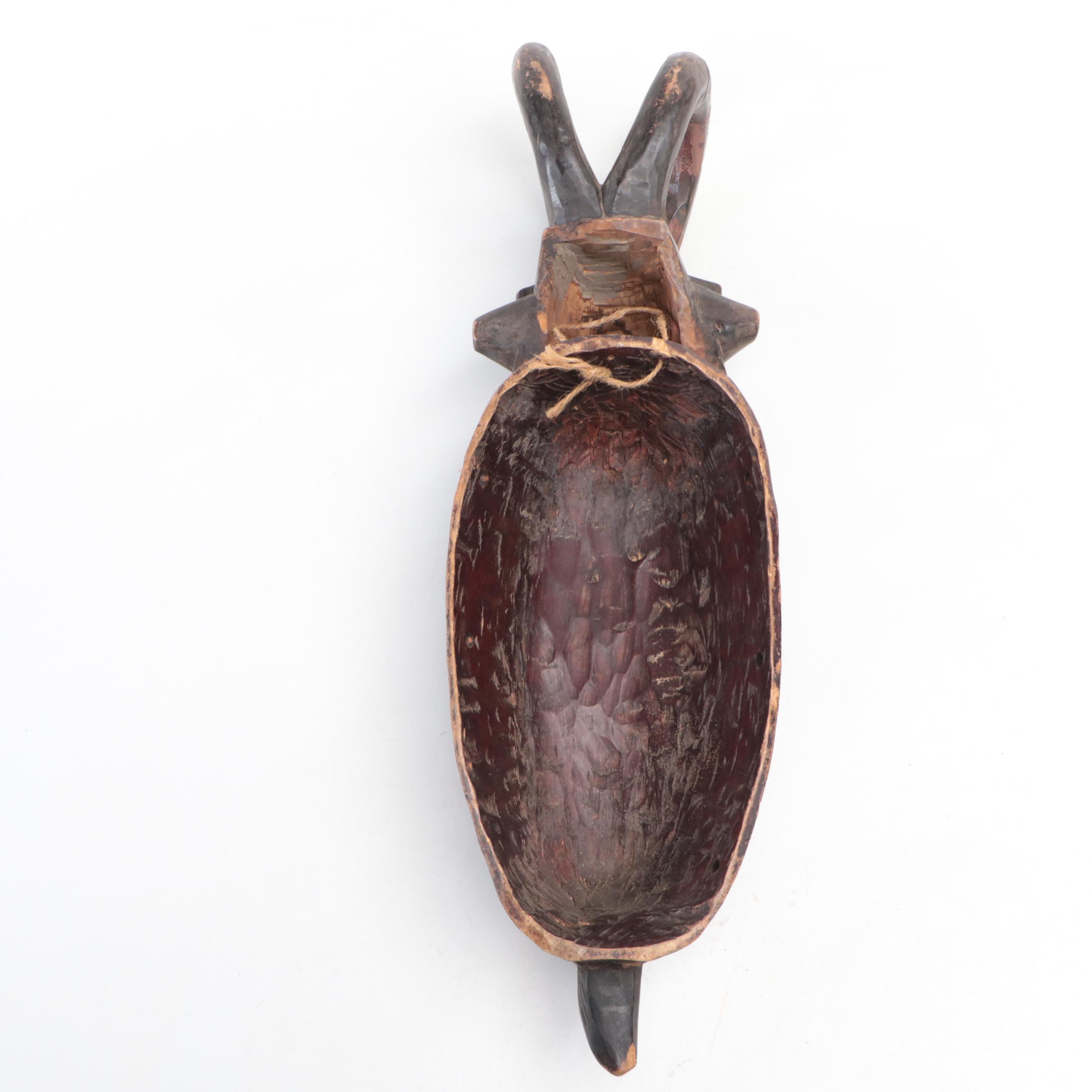 West African Senufo Peoples Hand-Carved Wooden Wall Mask