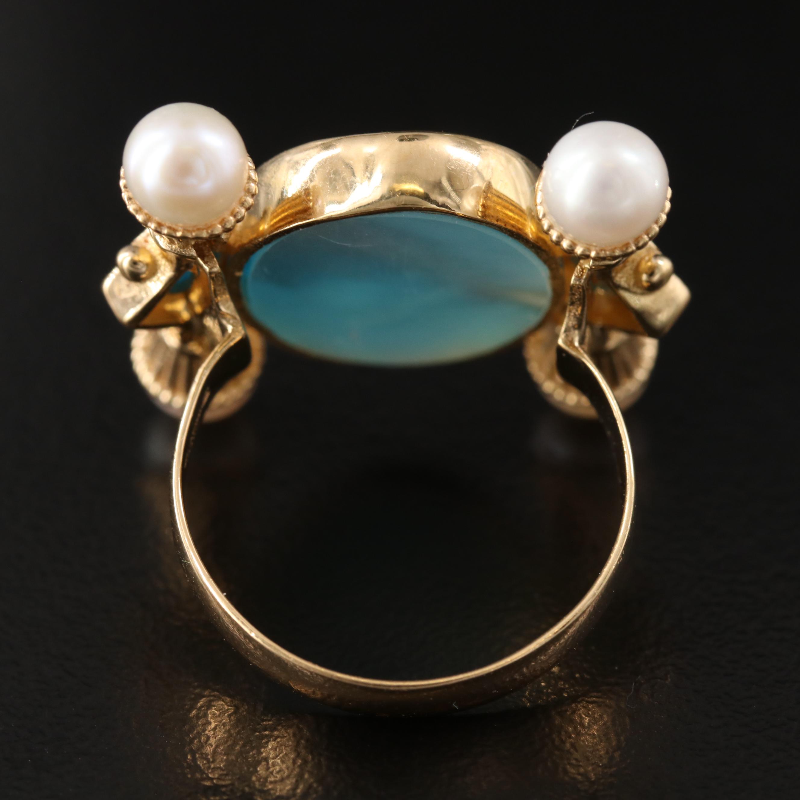 Tagliamonte 18K Intaglio, Turquoise and Pearl Etruscan Style Ring