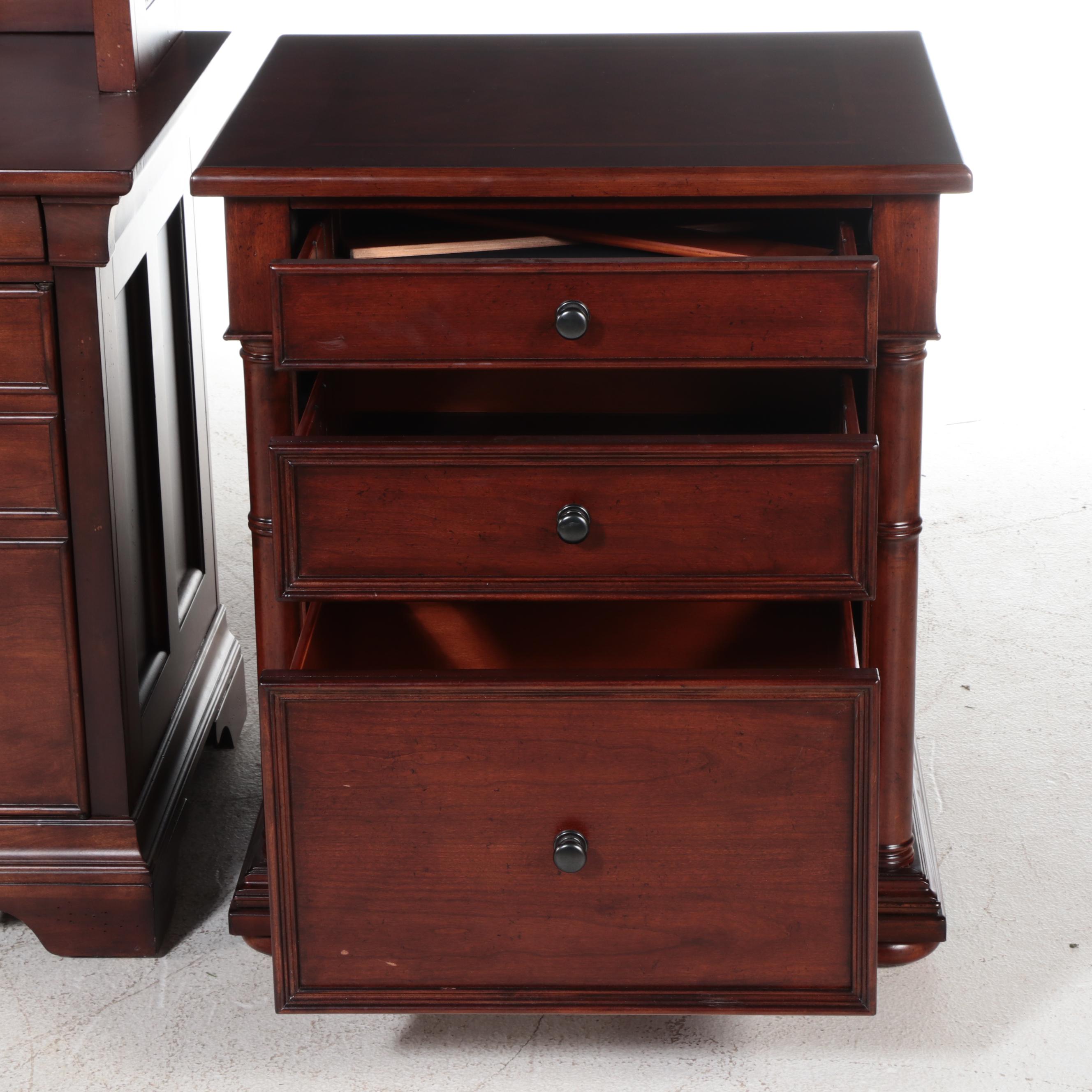 Contemporary Cherry Finish Desk with Hutch, Filing Cabinet, and Side Table