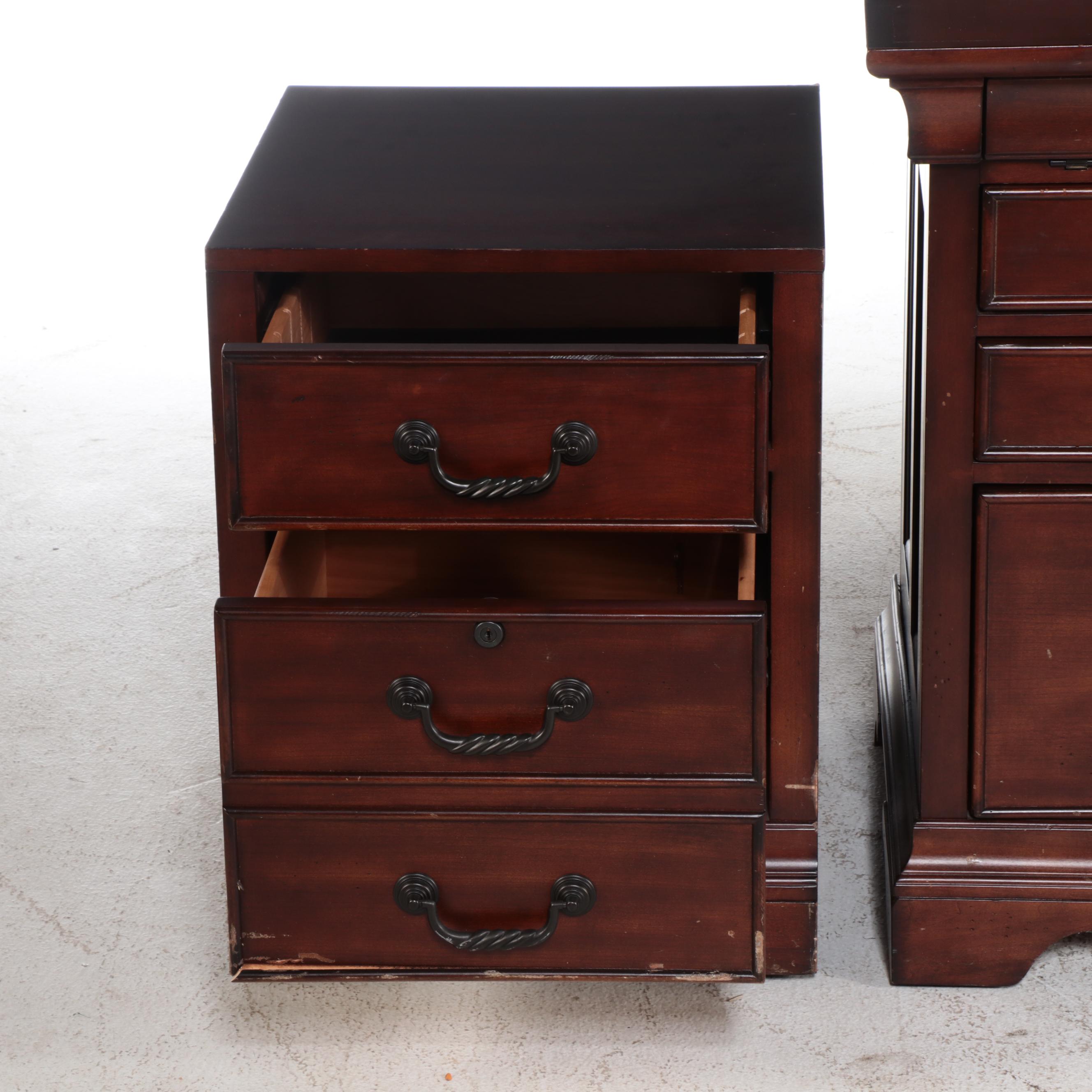 Contemporary Cherry Finish Desk with Hutch, Filing Cabinet, and Side Table