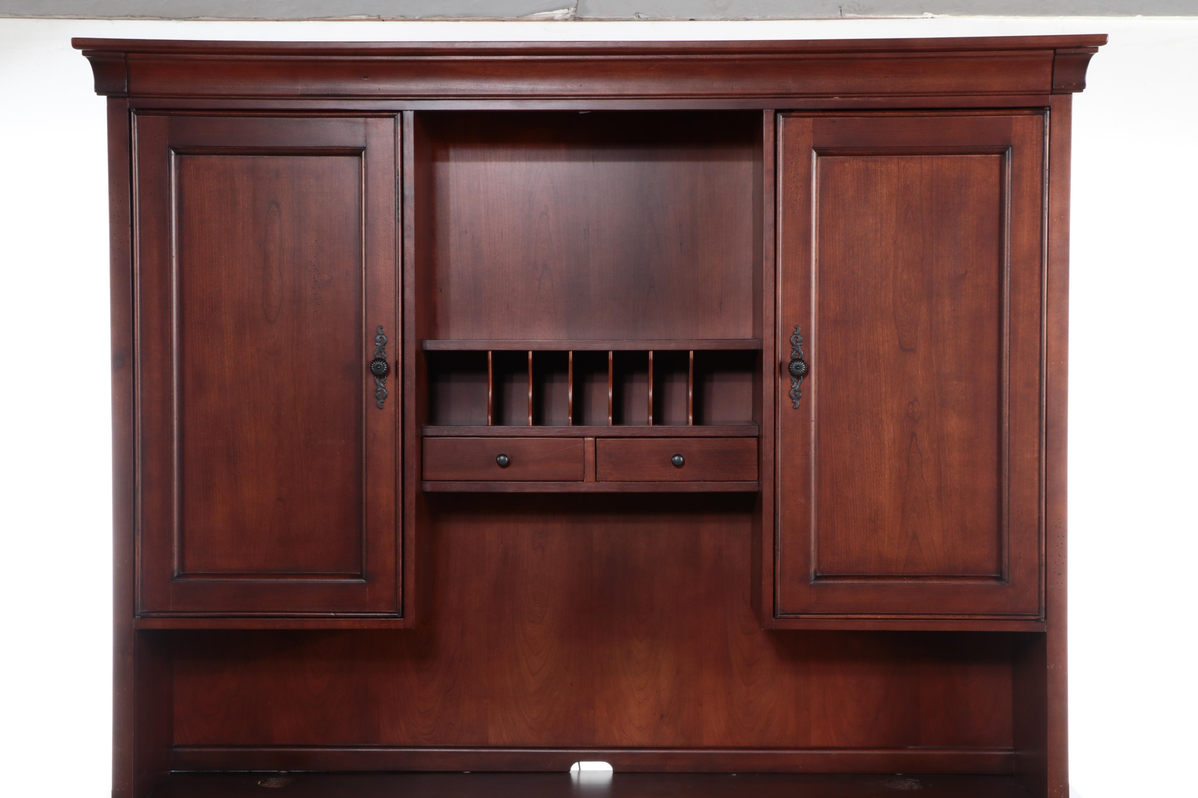 Contemporary Cherry Finish Desk with Hutch, Filing Cabinet, and Side Table