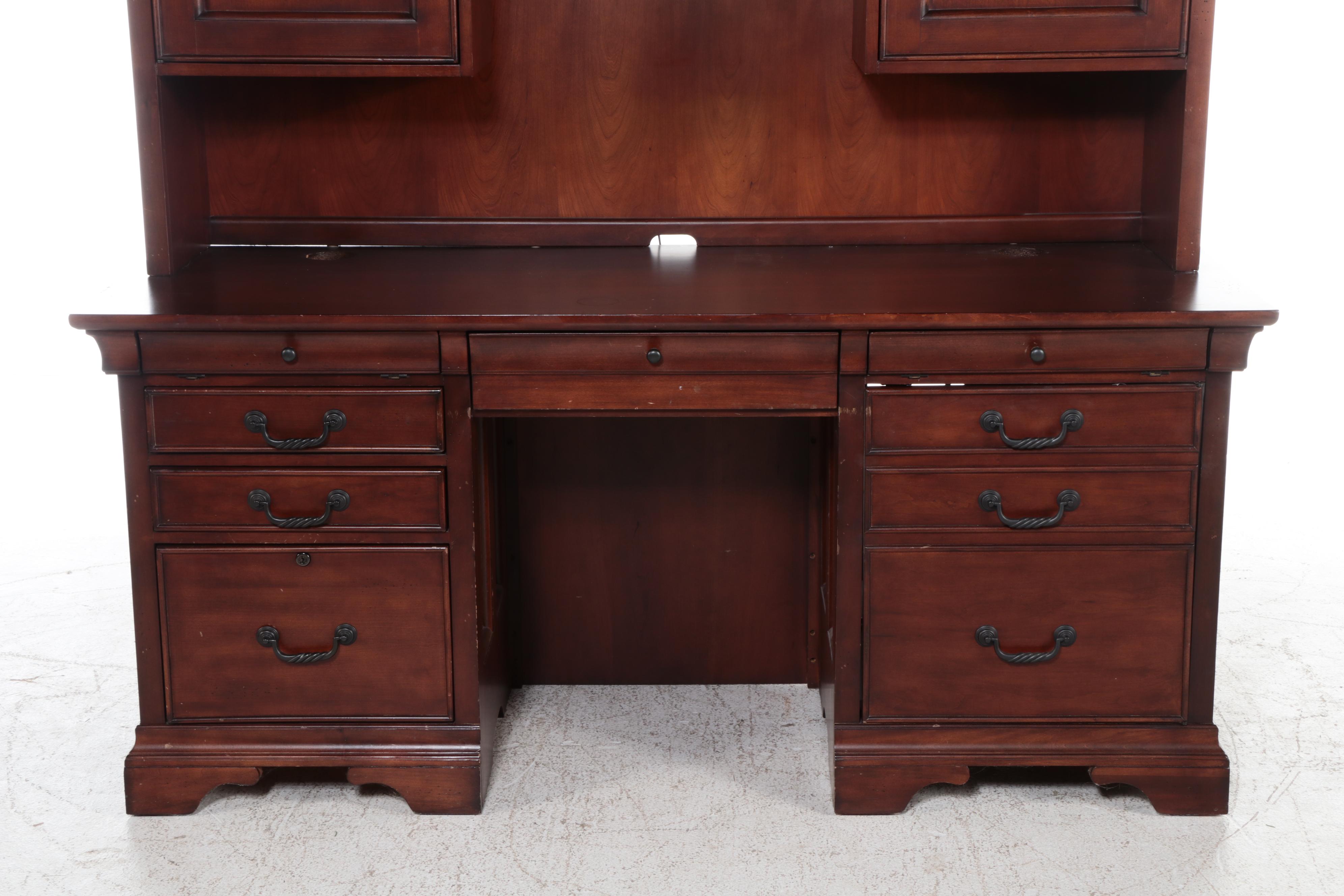Contemporary Cherry Finish Desk with Hutch, Filing Cabinet, and Side Table