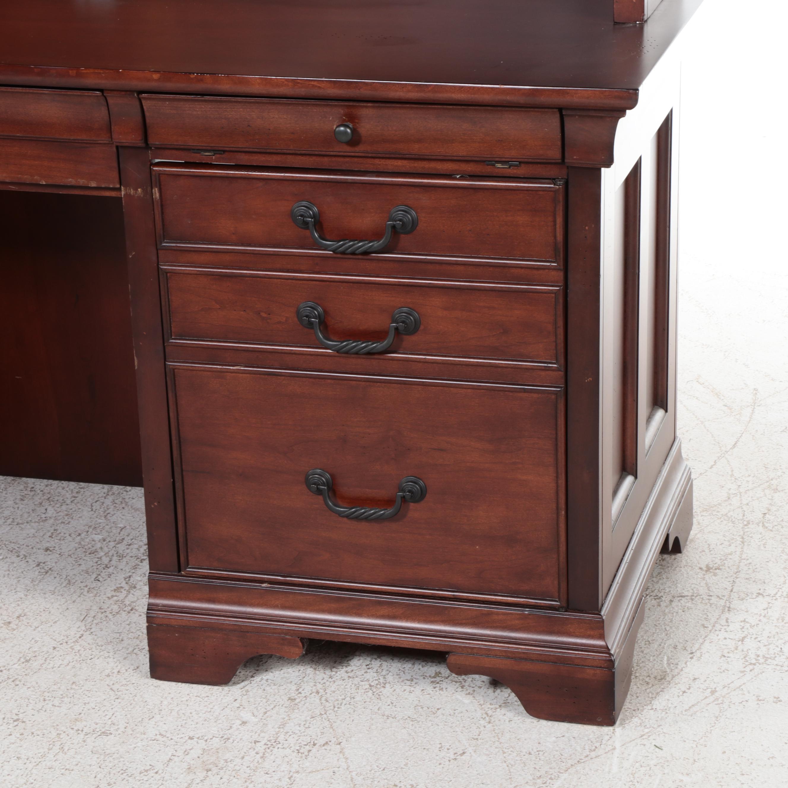 Contemporary Cherry Finish Desk with Hutch, Filing Cabinet, and Side Table