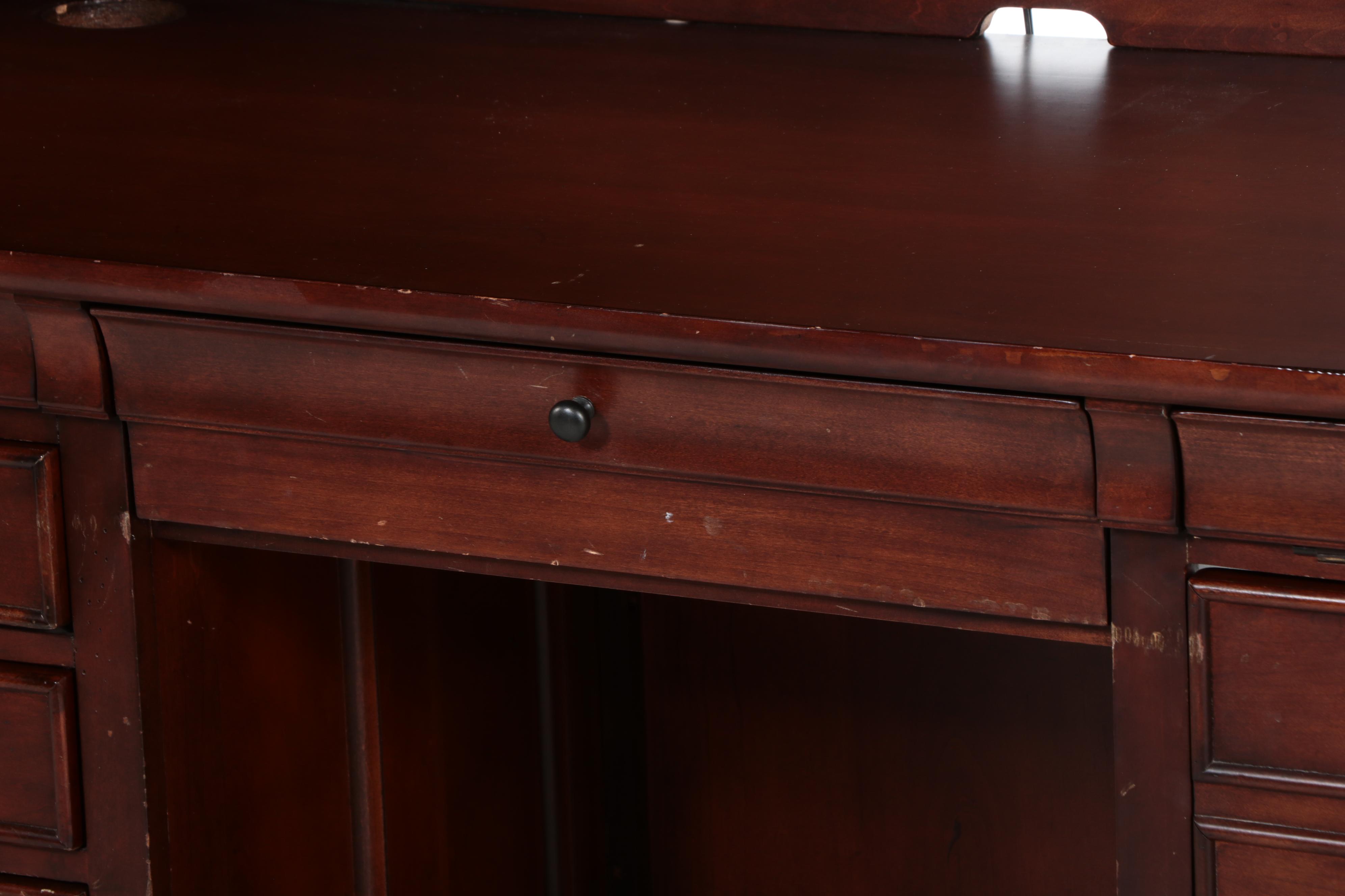 Contemporary Cherry Finish Desk with Hutch, Filing Cabinet, and Side Table