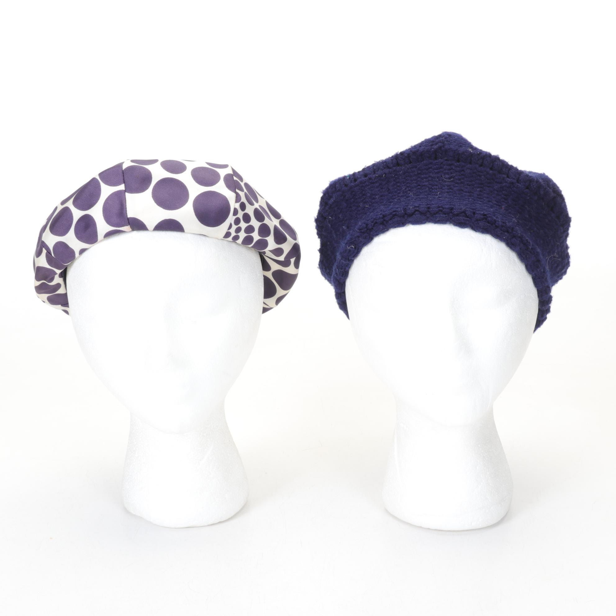 London Made Atelier Lucas Hat, Cream Beaded Purse, Polka Dot Beret, and Knit Hat