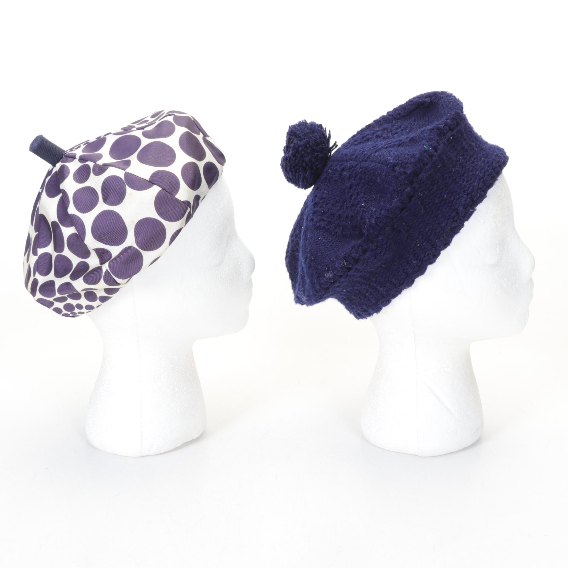 London Made Atelier Lucas Hat, Cream Beaded Purse, Polka Dot Beret, and Knit Hat