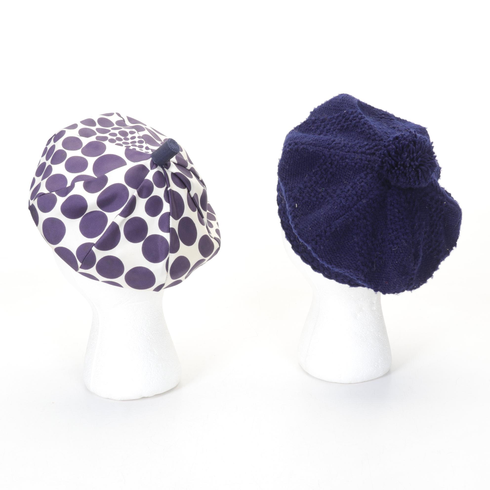 London Made Atelier Lucas Hat, Cream Beaded Purse, Polka Dot Beret, and Knit Hat