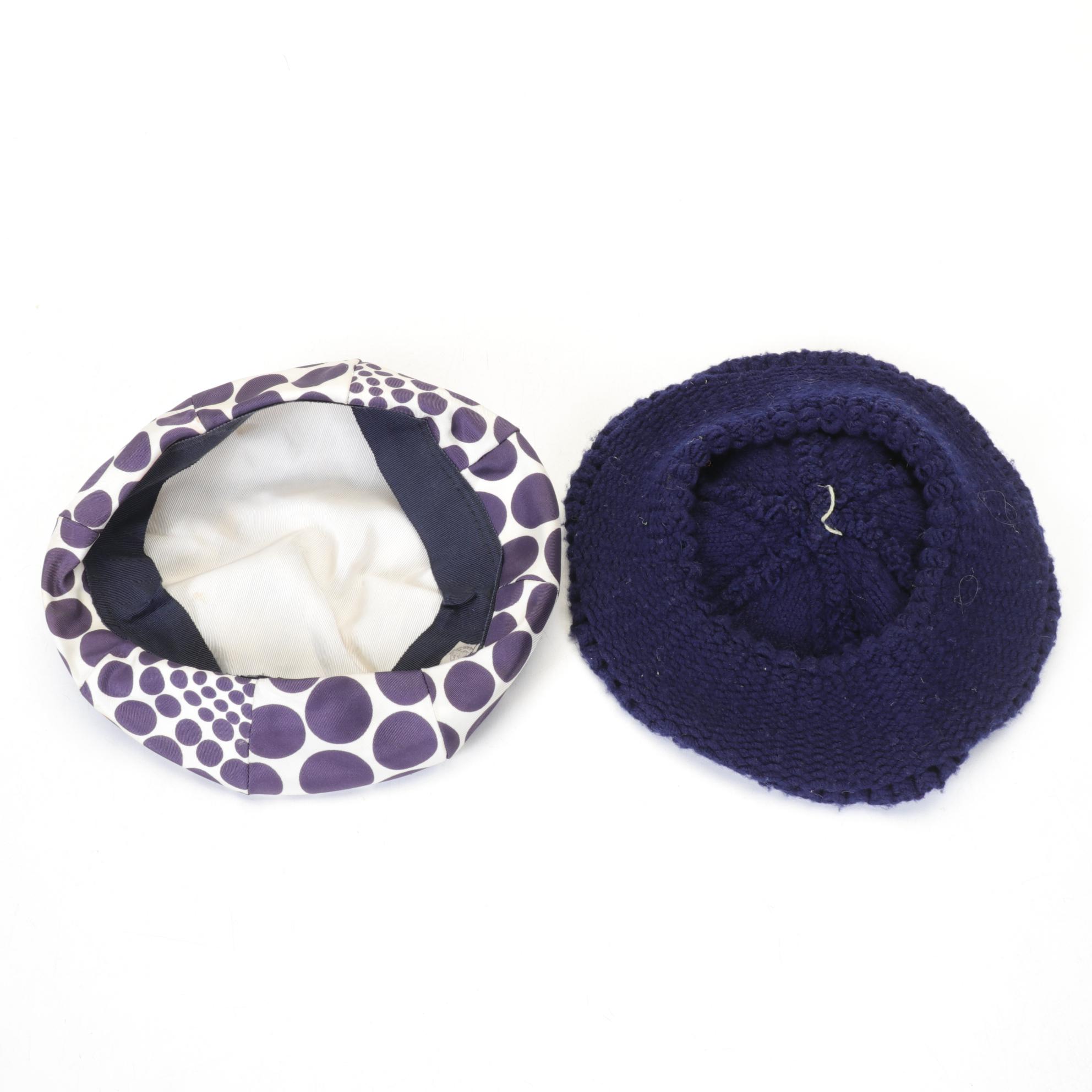 London Made Atelier Lucas Hat, Cream Beaded Purse, Polka Dot Beret, and Knit Hat