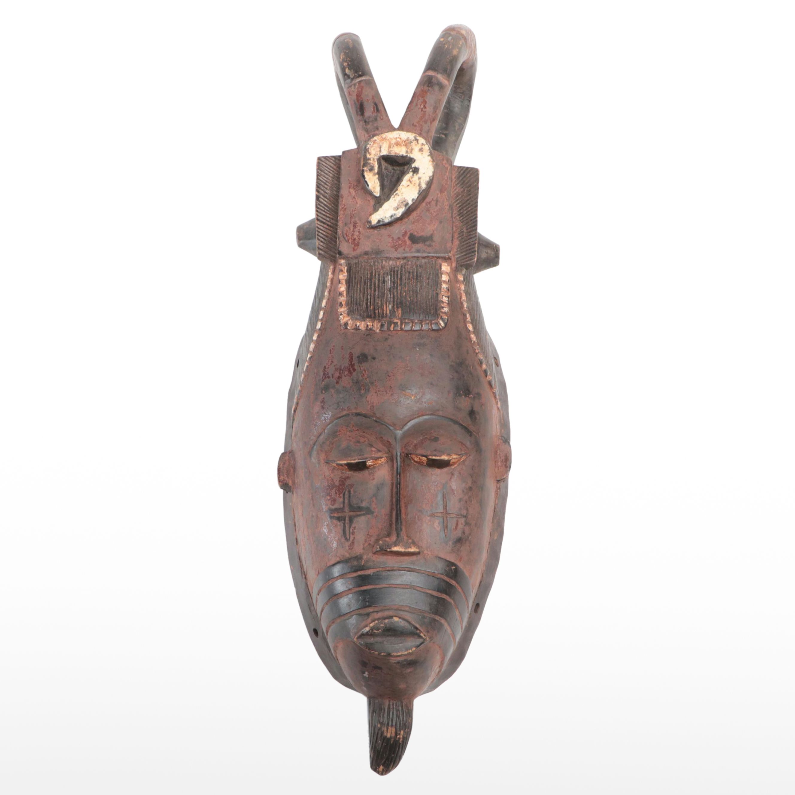 West African Senufo Peoples Hand-Carved Wooden Wall Mask