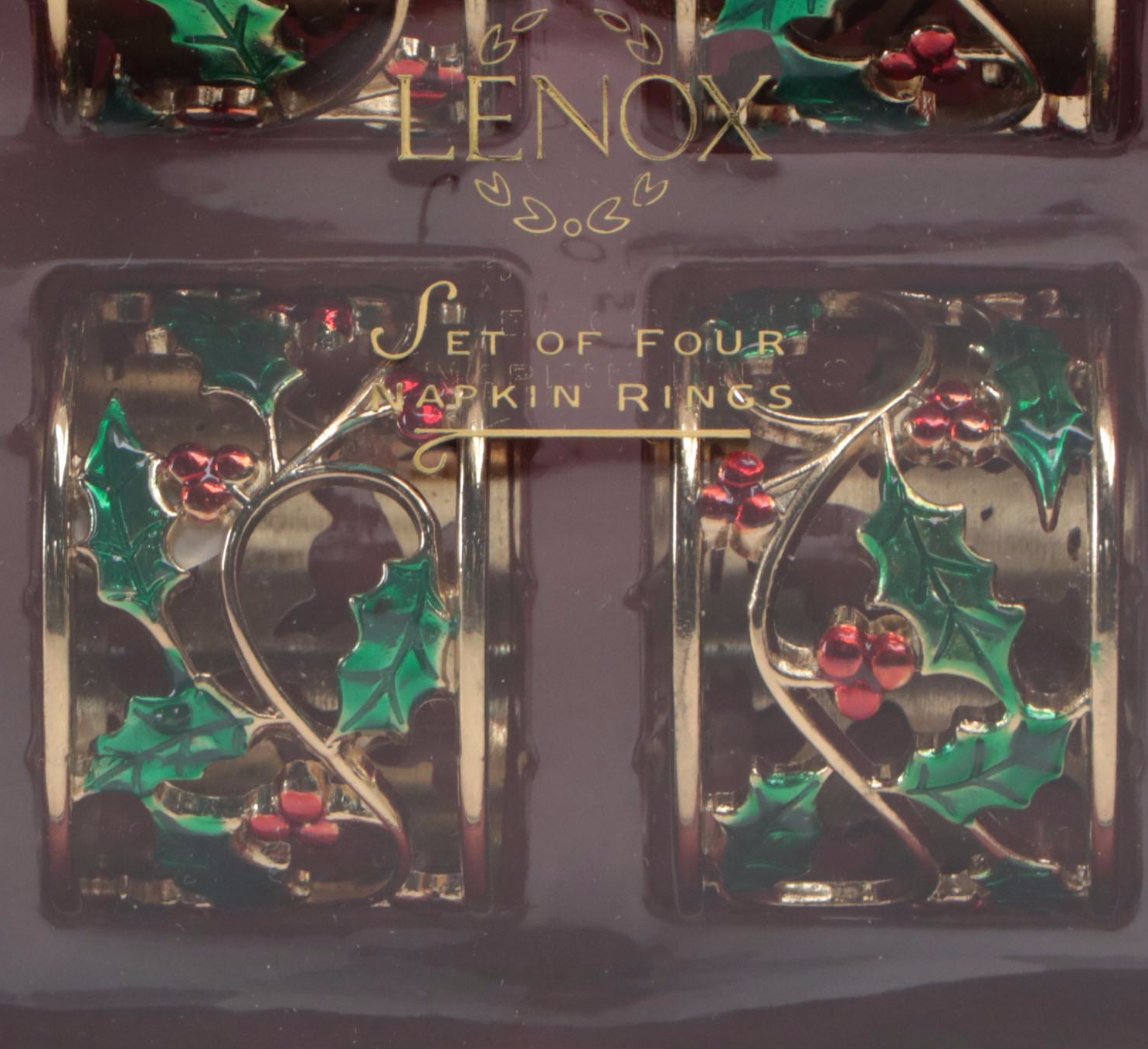 Lenox Enameled Holly Leaf Christmas Napkin Rings and Party Plates