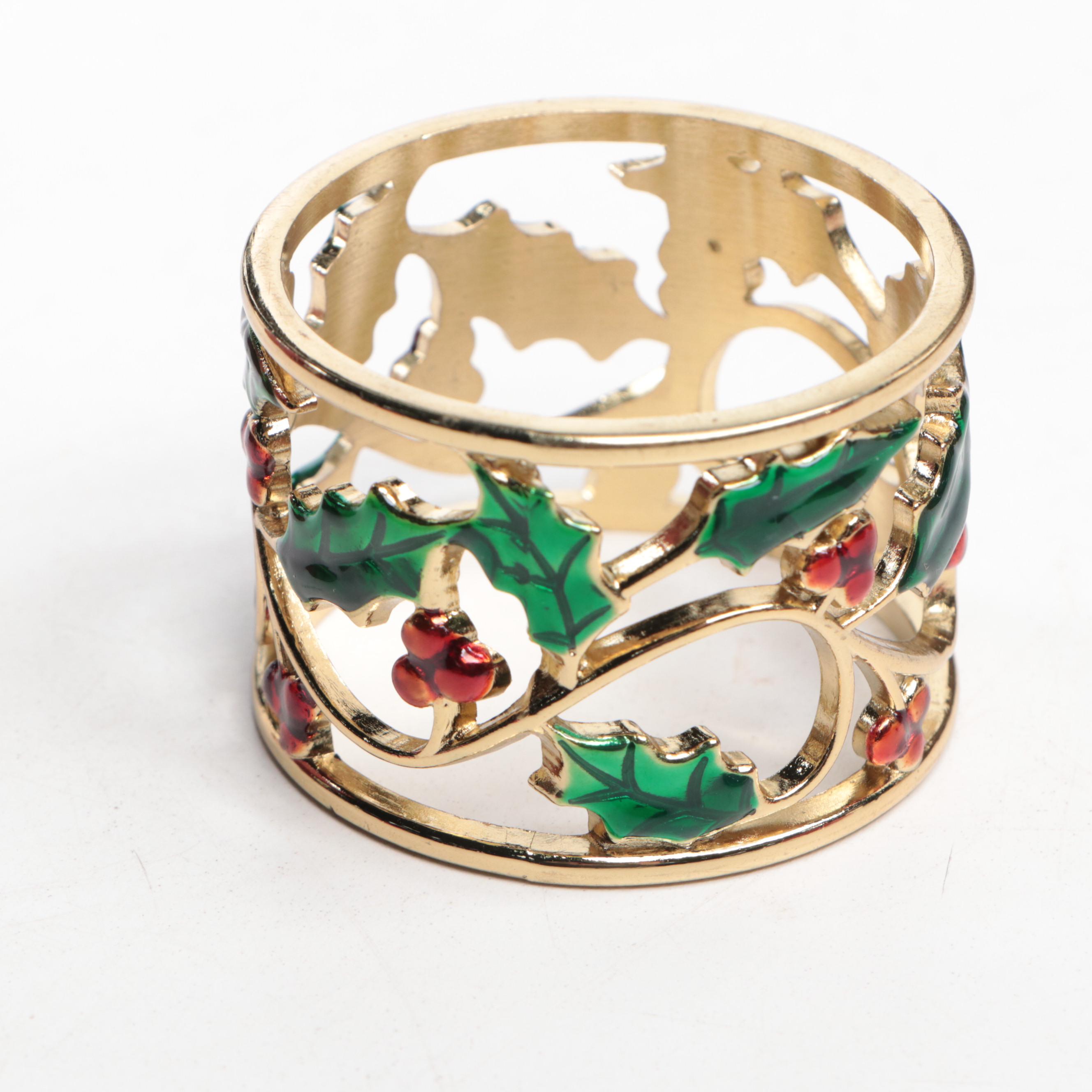 Lenox Enameled Holly Leaf Christmas Napkin Rings and Party Plates