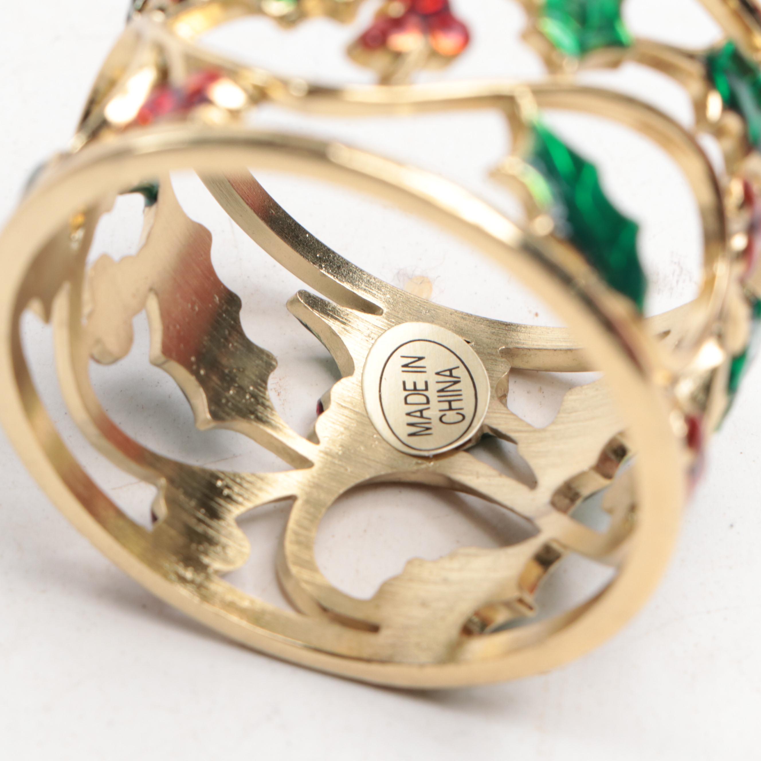 Lenox Enameled Holly Leaf Christmas Napkin Rings and Party Plates