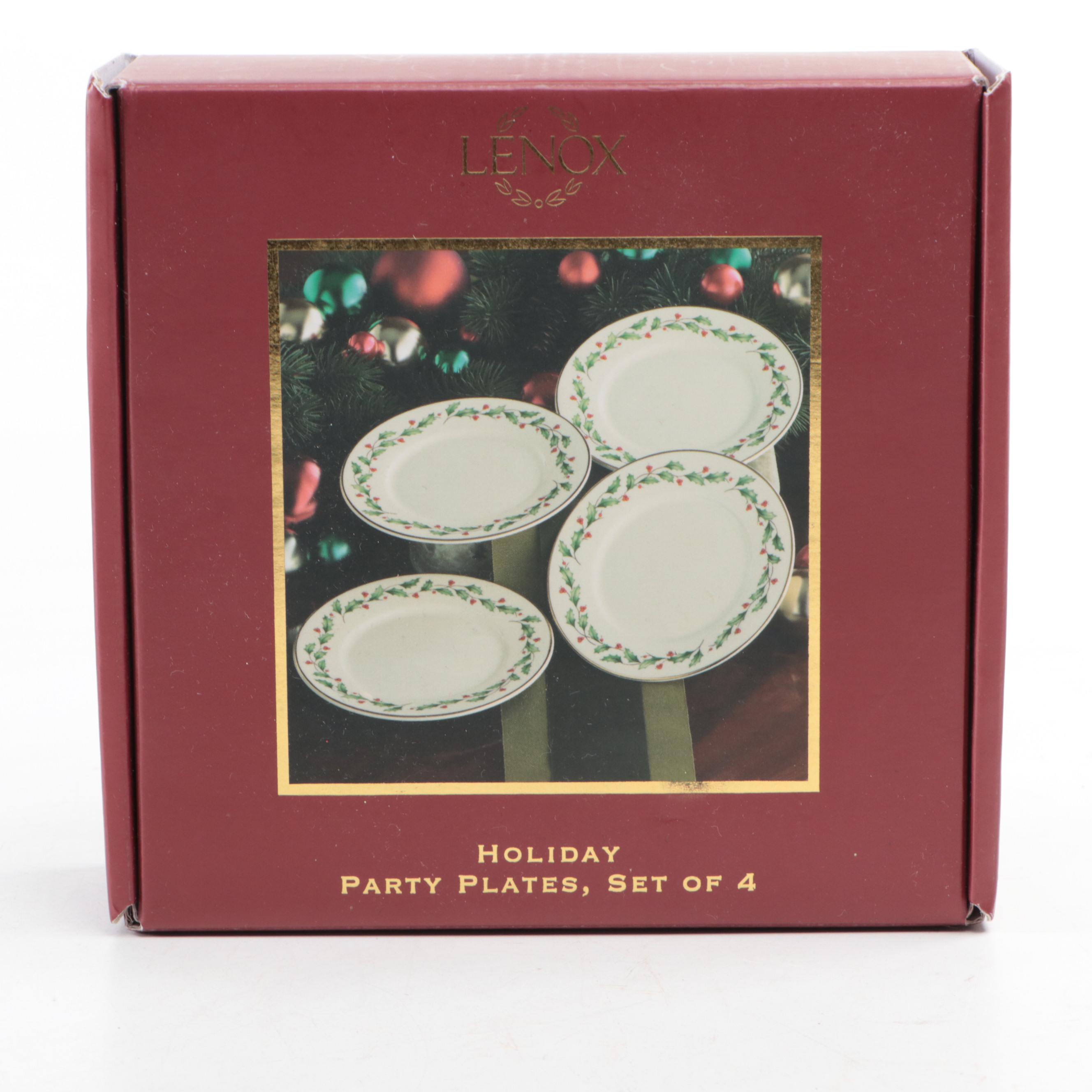 Lenox Enameled Holly Leaf Christmas Napkin Rings and Party Plates
