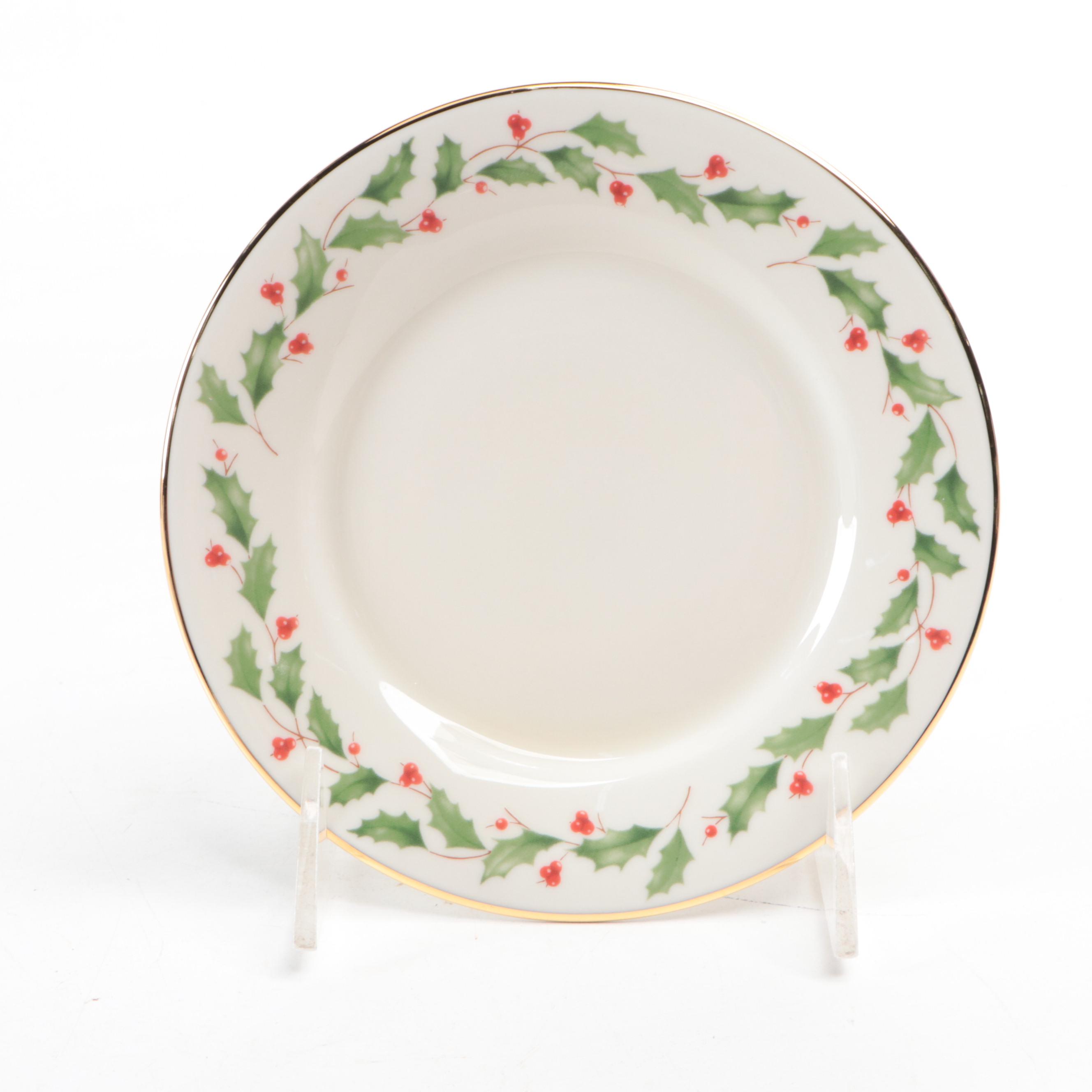 Lenox Enameled Holly Leaf Christmas Napkin Rings and Party Plates