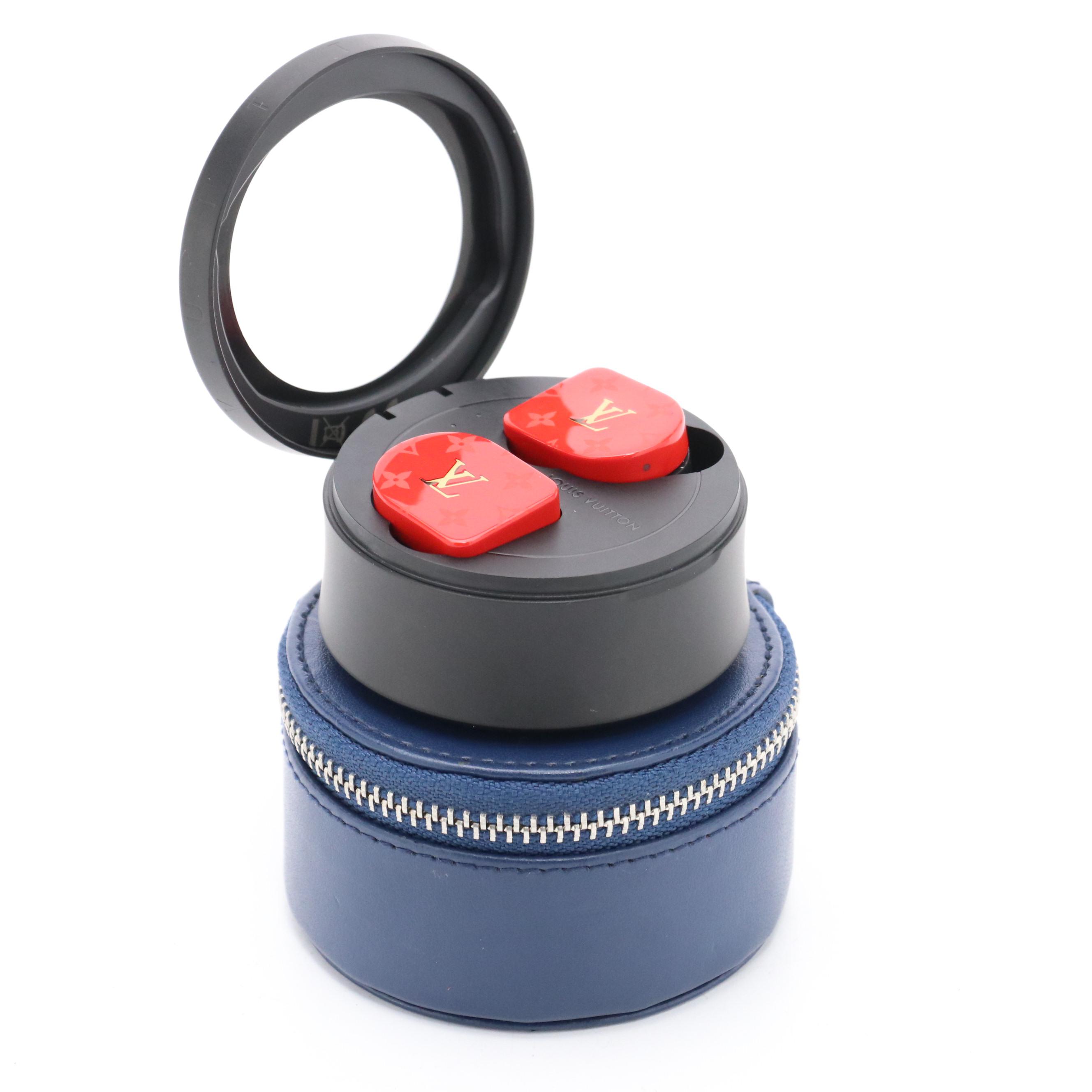 Louis Vuitton Red LV Logo Horizon Earphones in Charging Case & Leather Zip Case