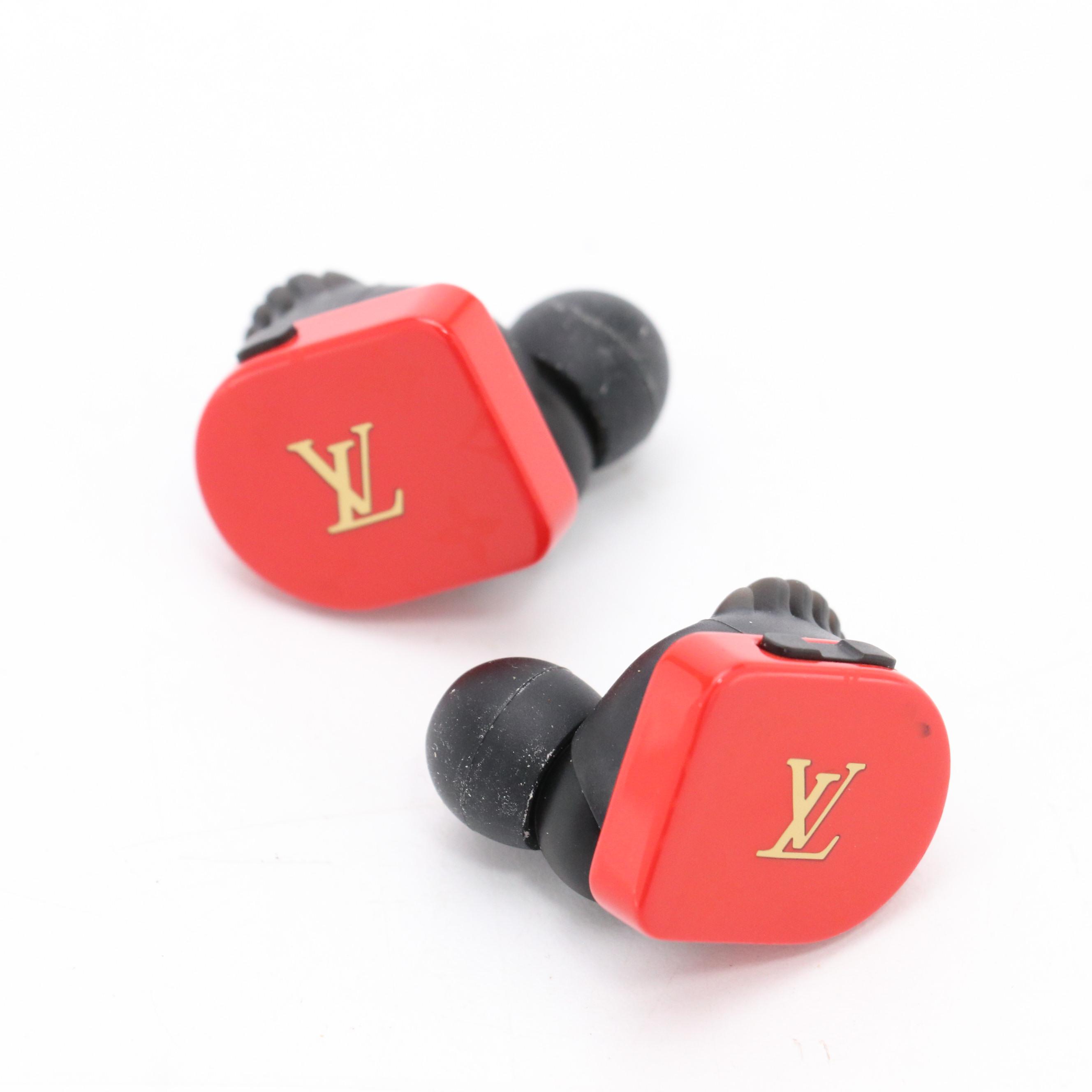 Louis Vuitton Red LV Logo Horizon Earphones in Charging Case & Leather Zip Case