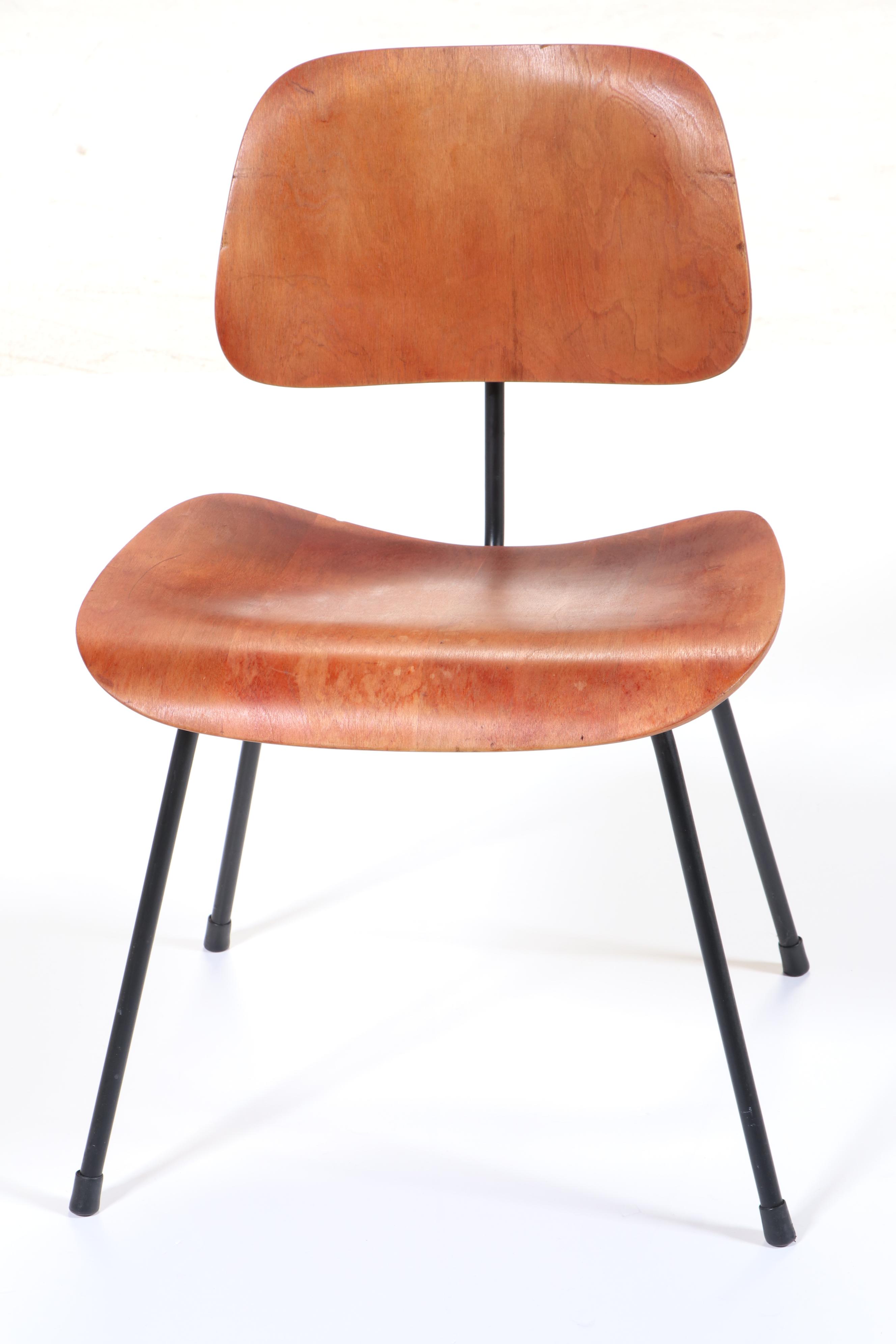 Charles & Ray Eames for Herman Miller "DCM" Plywood Chair in Red Aniline Finish