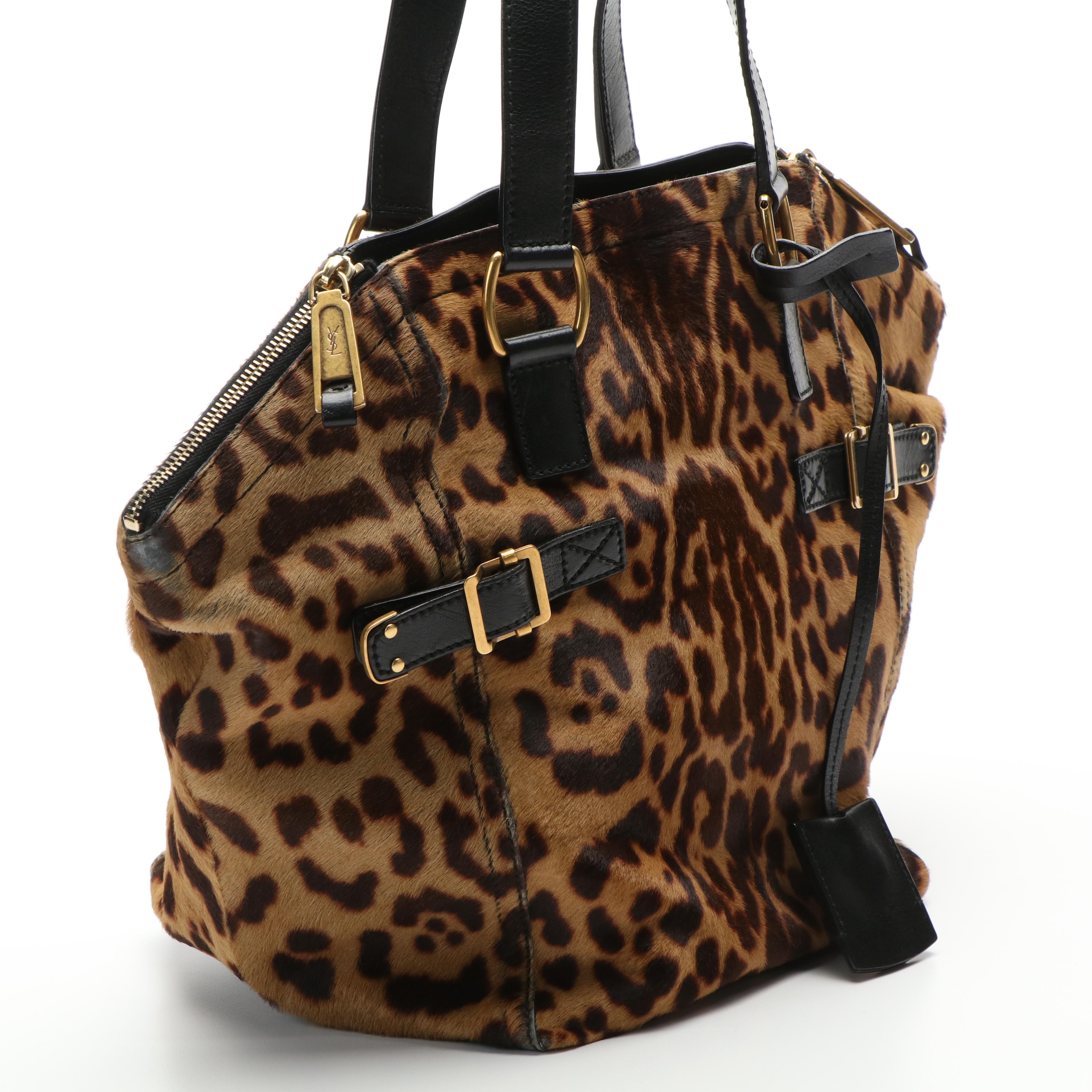 Yves Saint Laurent Leopard Print Downtown Tote in Pony Hair and Leather