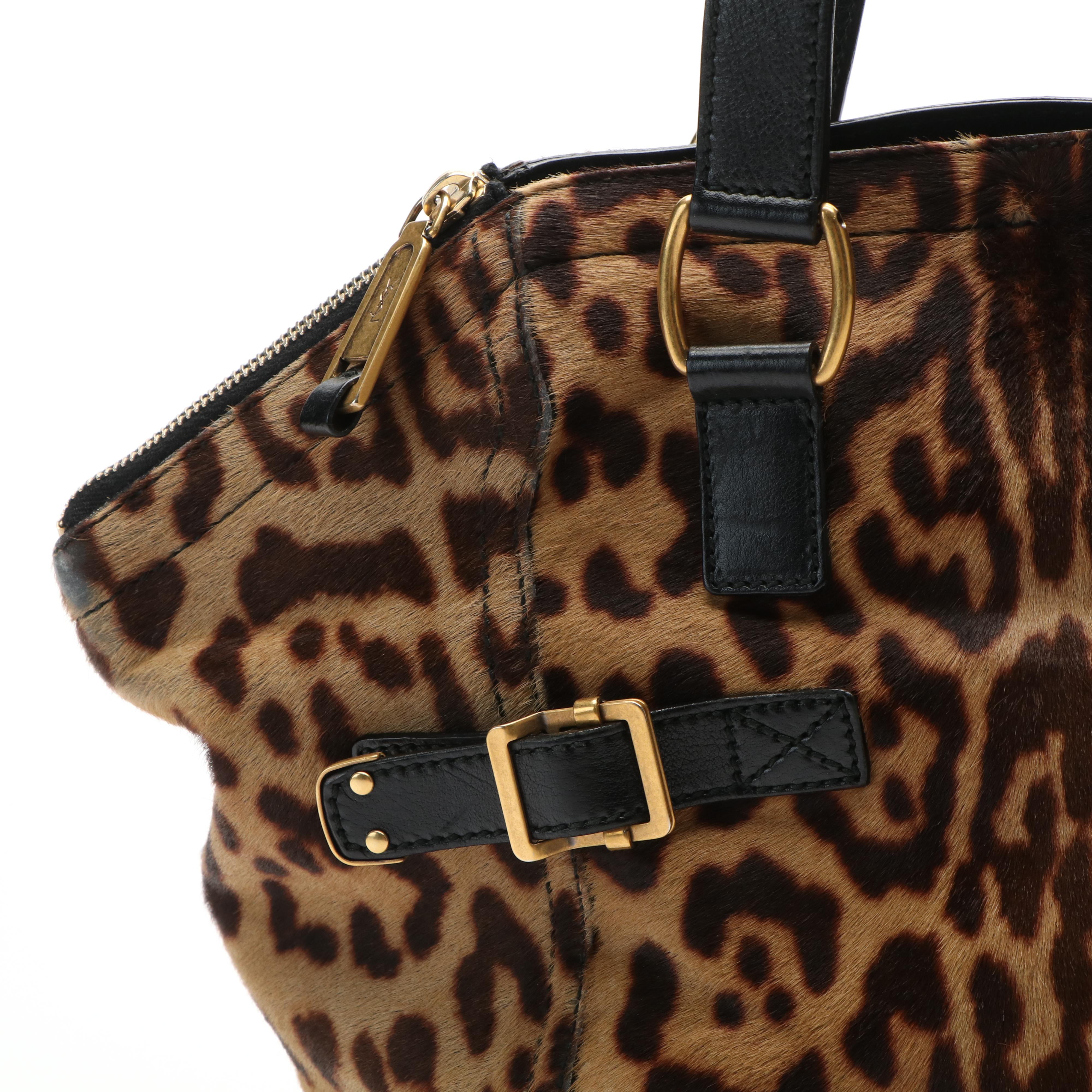 Yves Saint Laurent Leopard Print Downtown Tote in Pony Hair and Leather