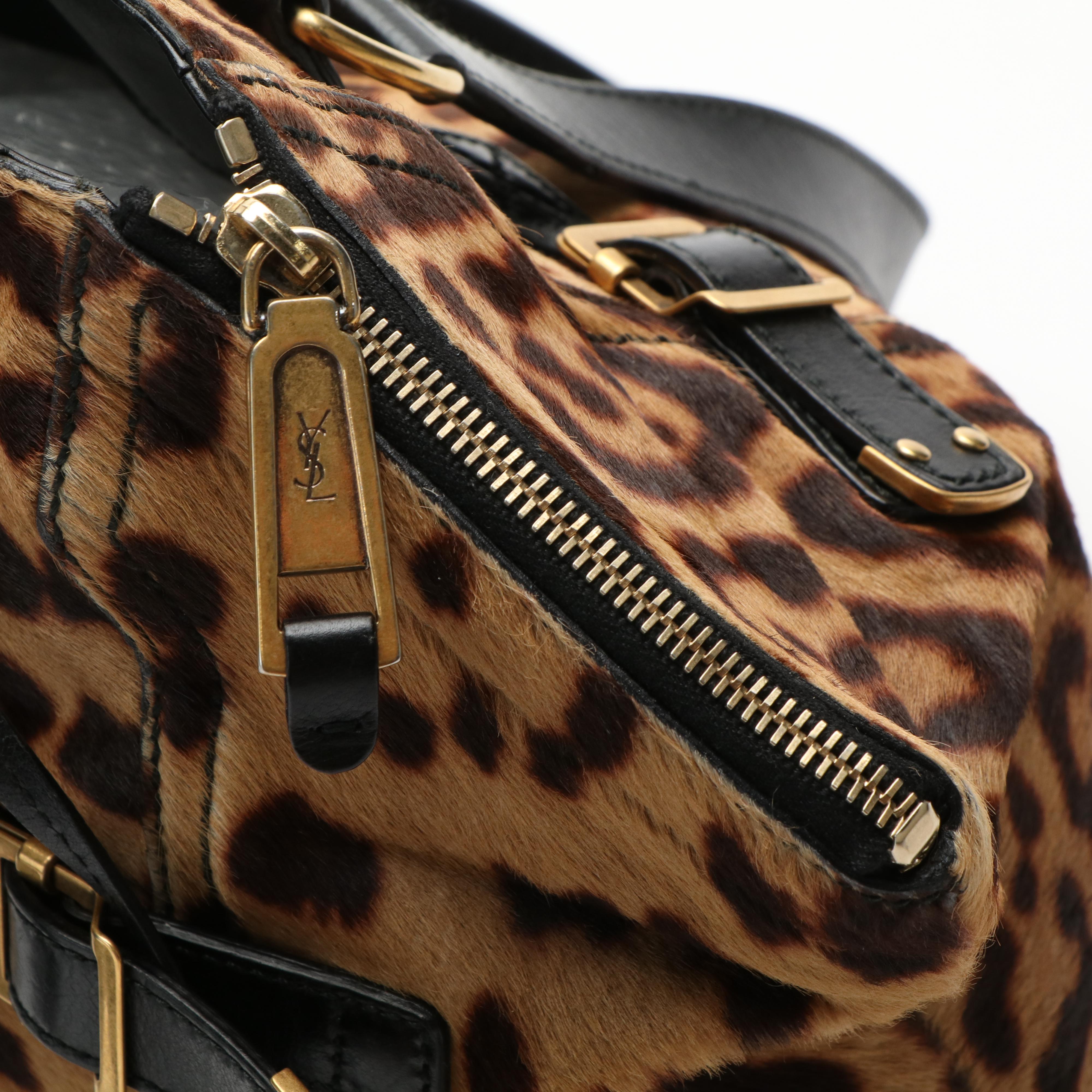 Yves Saint Laurent Leopard Print Downtown Tote in Pony Hair and Leather