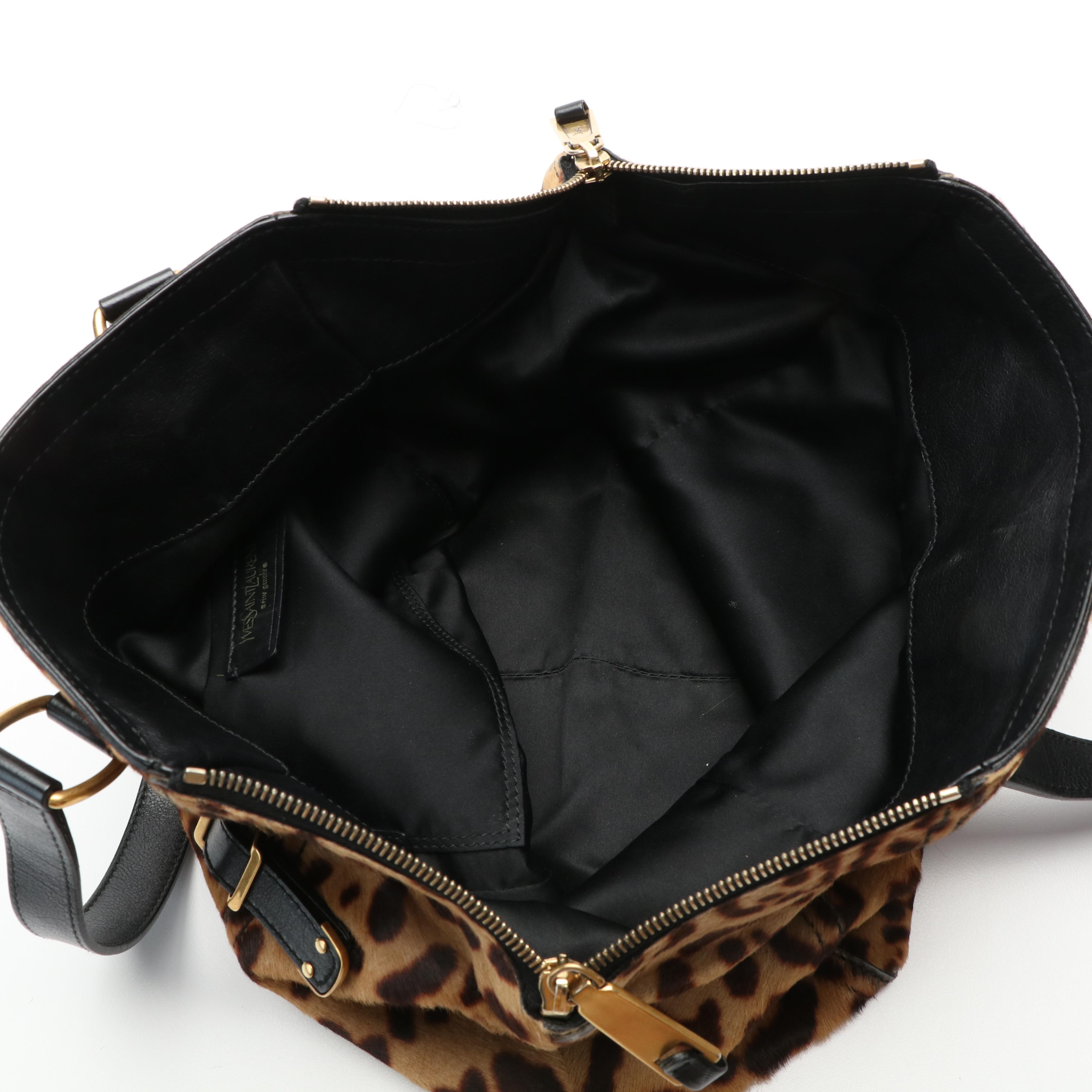 Yves Saint Laurent Leopard Print Downtown Tote in Pony Hair and Leather