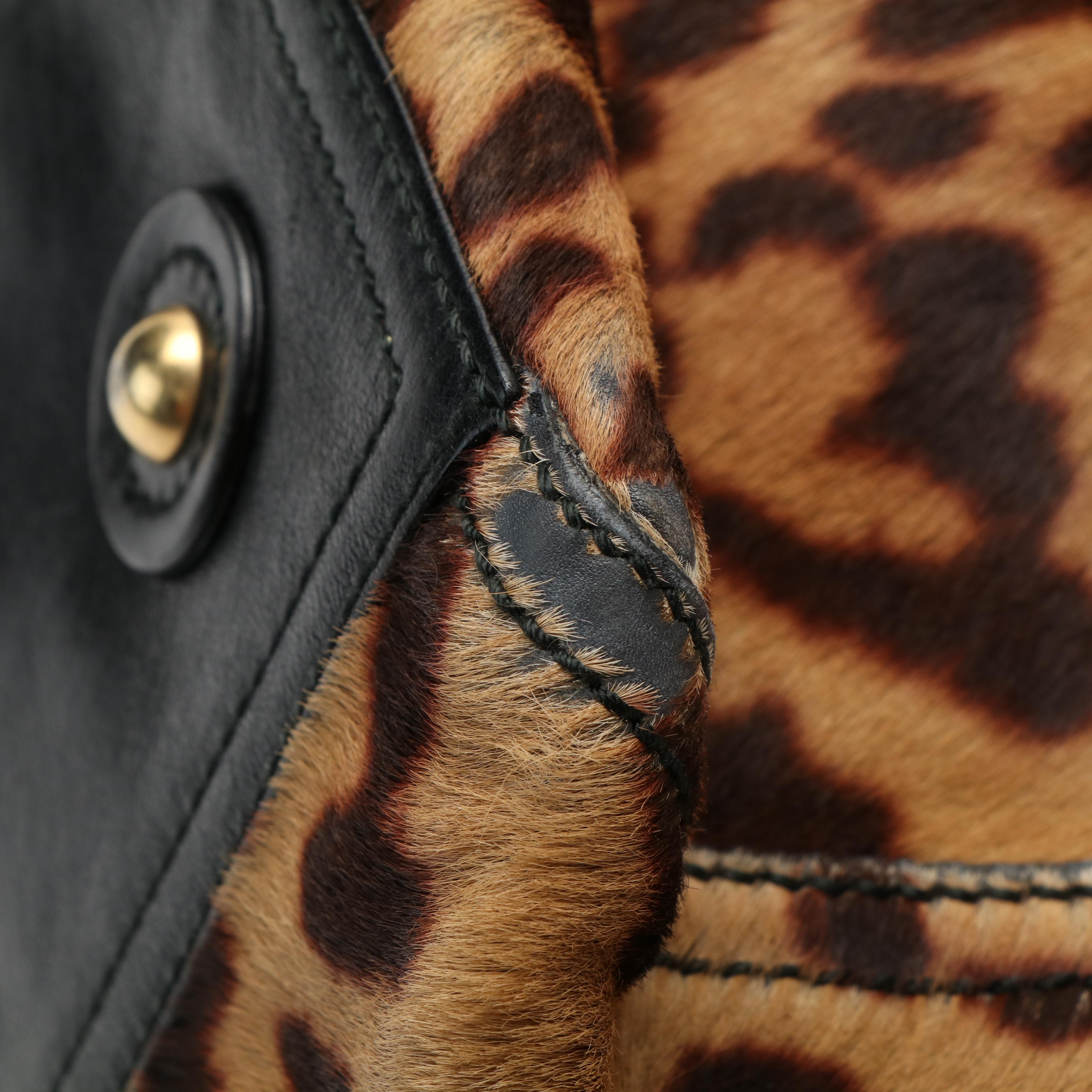 Yves Saint Laurent Leopard Print Downtown Tote in Pony Hair and Leather