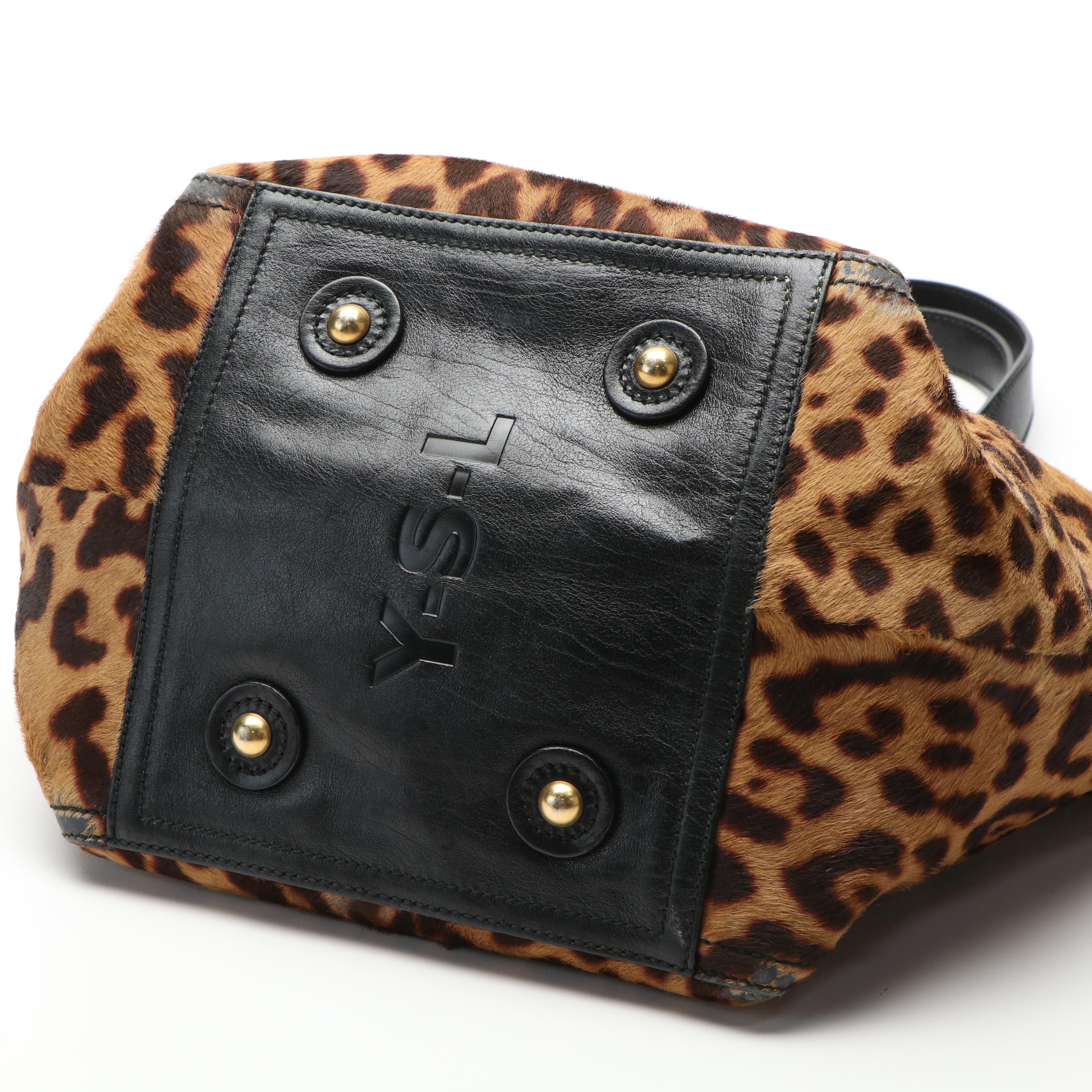 Yves Saint Laurent Leopard Print Downtown Tote in Pony Hair and Leather