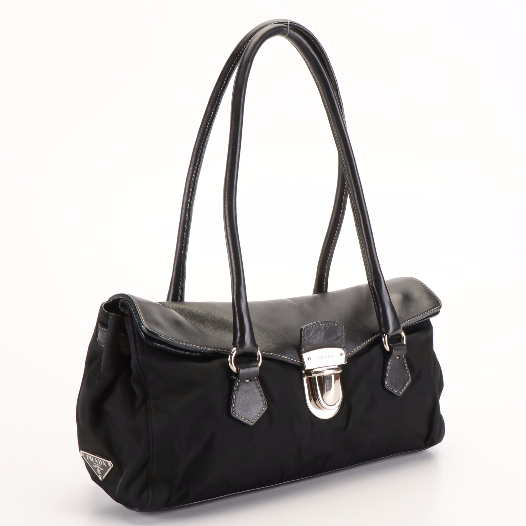 Prada Tessuto Black Nylon and Leather Easy Shoulder Bag