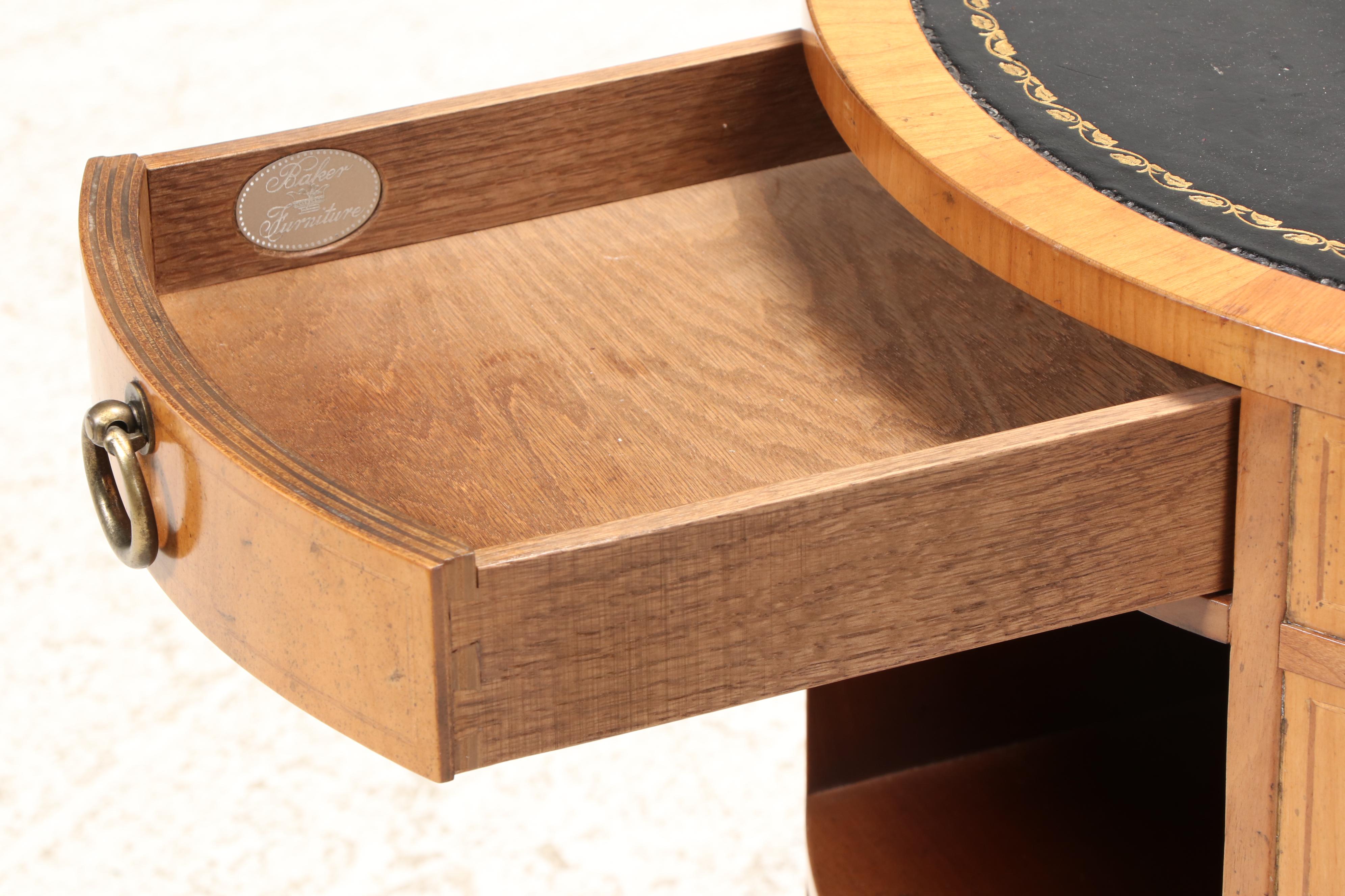 Baker Furniture Leather Top Drum Side Table, Late 20th Century