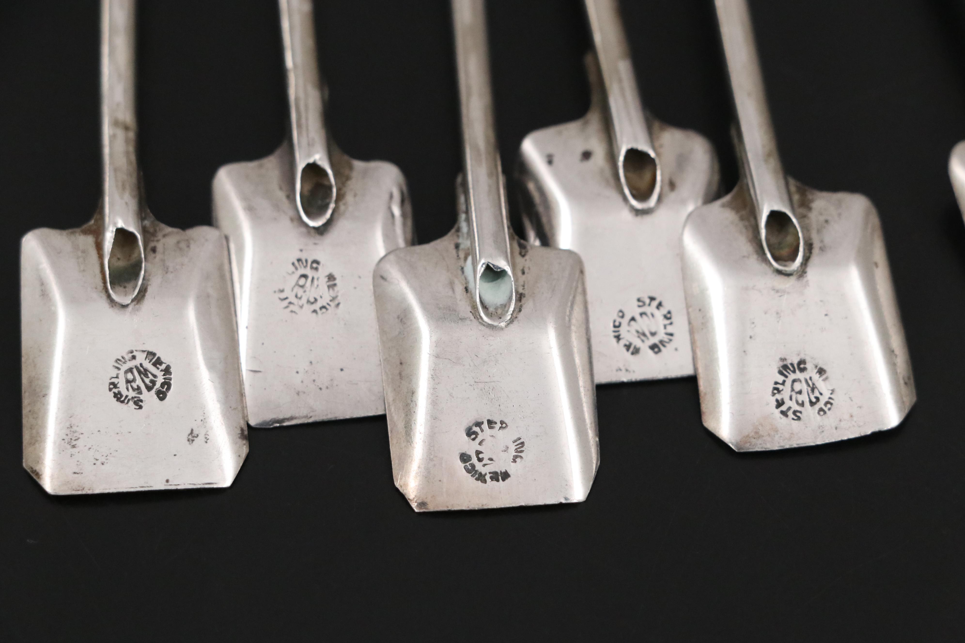 Mexican Sterling Silver Shovel-Form Stirrer Straws