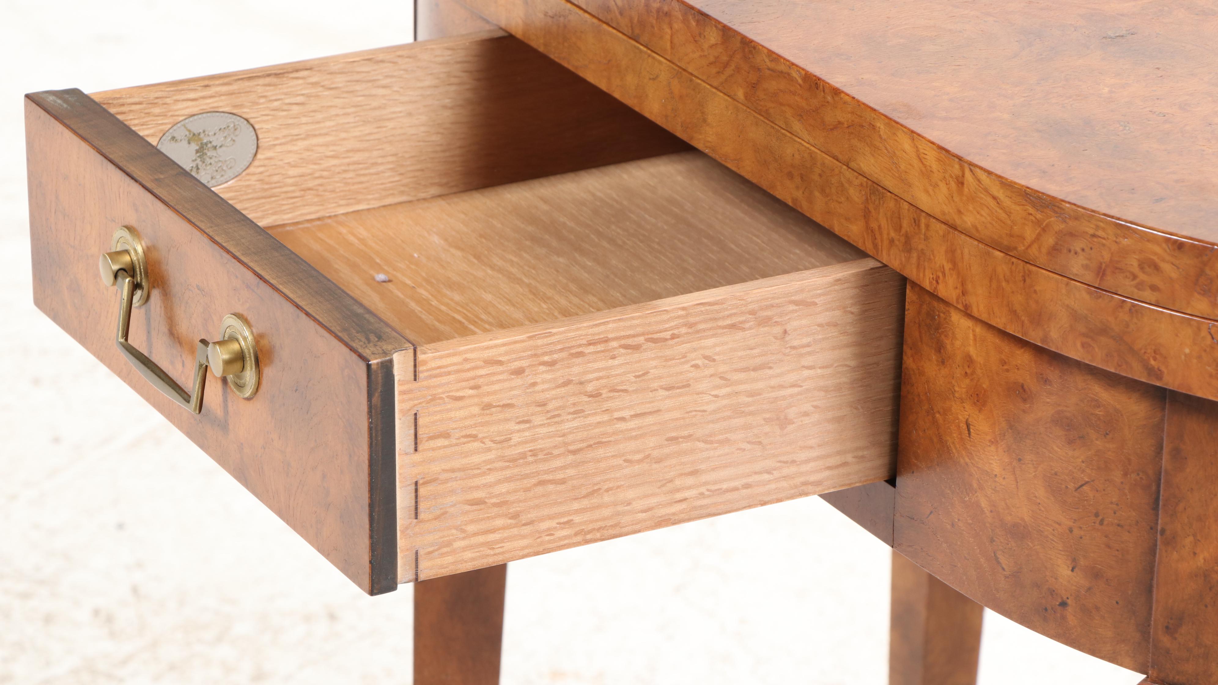 Baker Furniture Directoire Style Birdseye Maple Demilune Flip Top Games Table