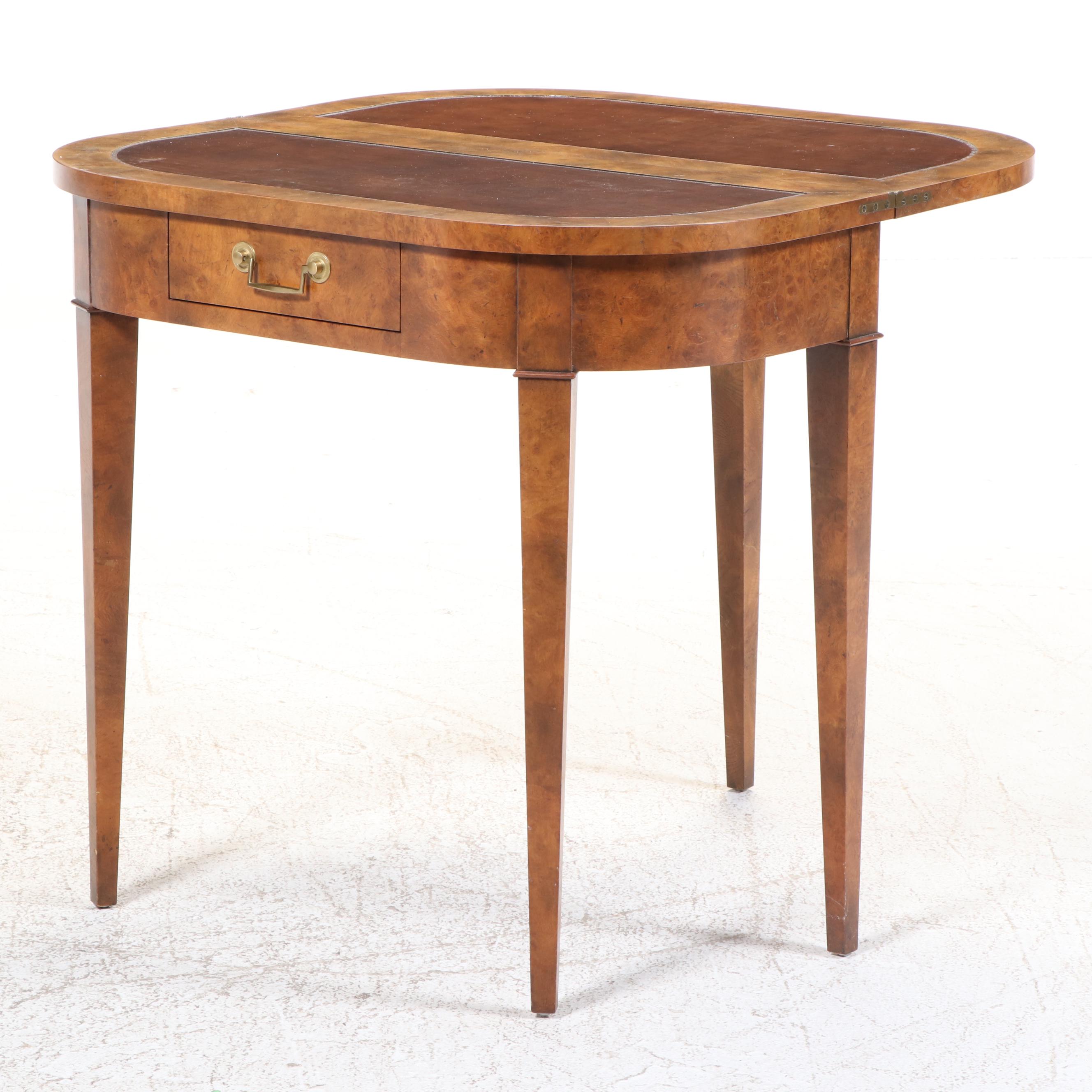 Baker Furniture Directoire Style Birdseye Maple Demilune Flip Top Games Table