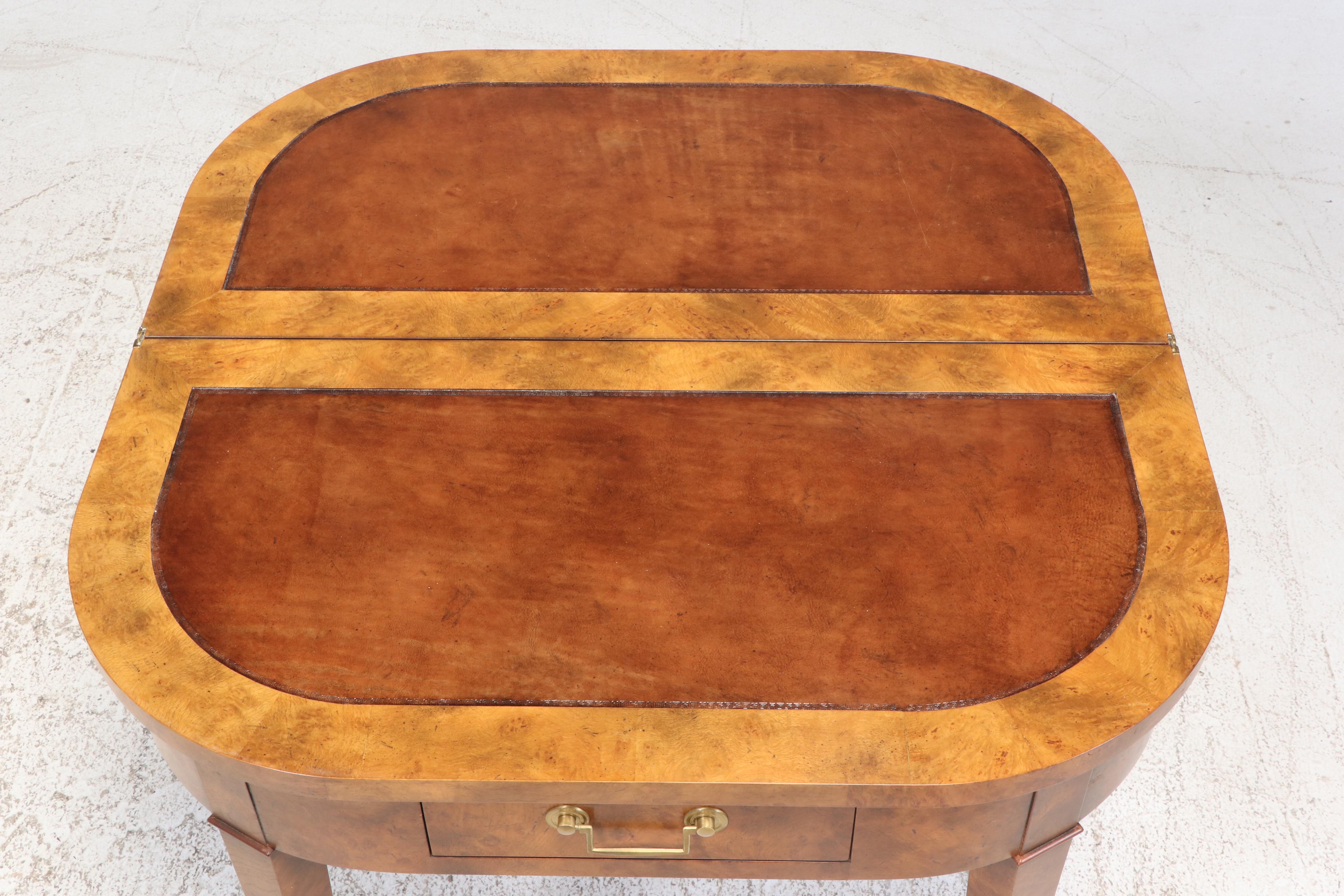 Baker Furniture Directoire Style Birdseye Maple Demilune Flip Top Games Table