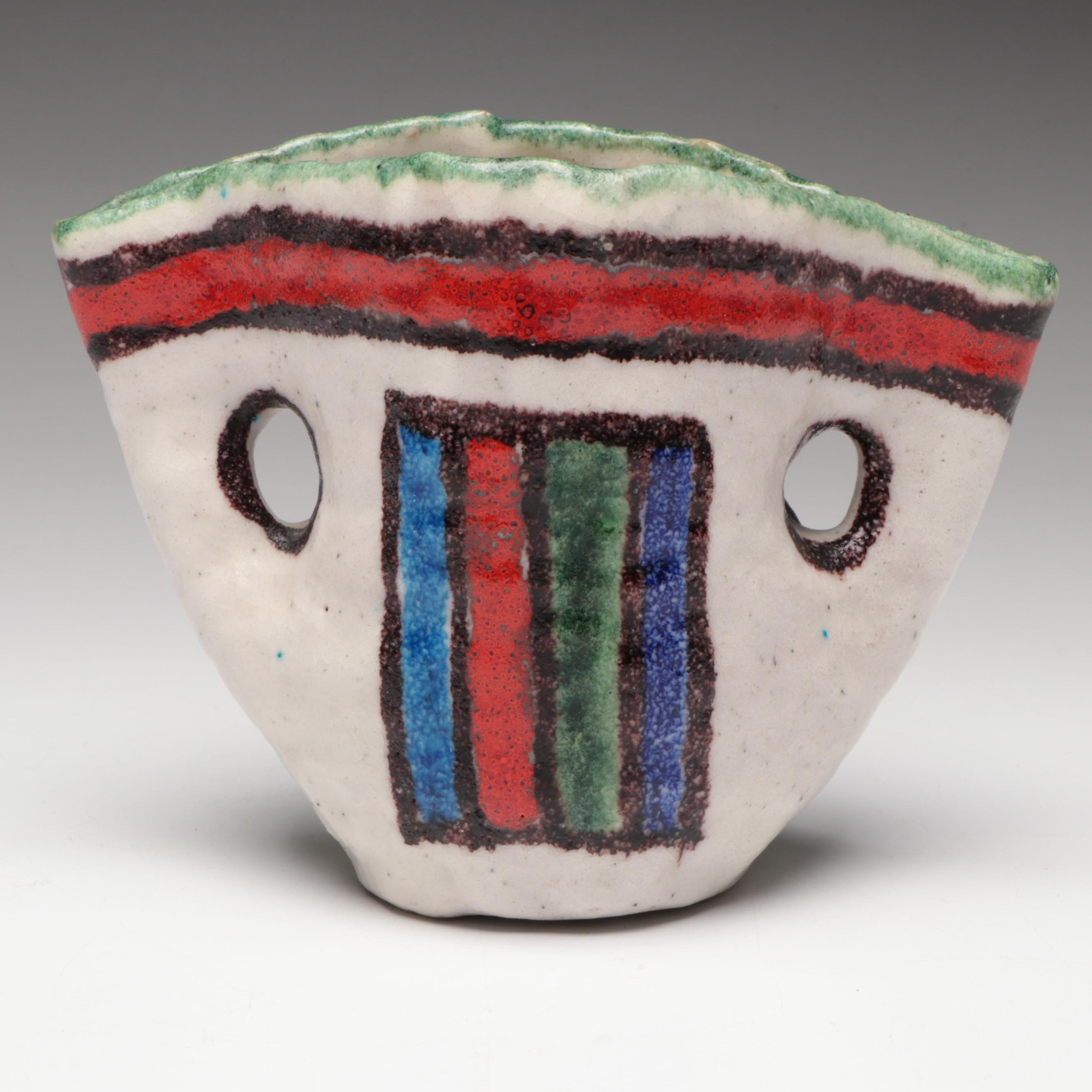 Italian Guido Gambone Art Pottery Ceramic Handled Vase, Mid-20th C.