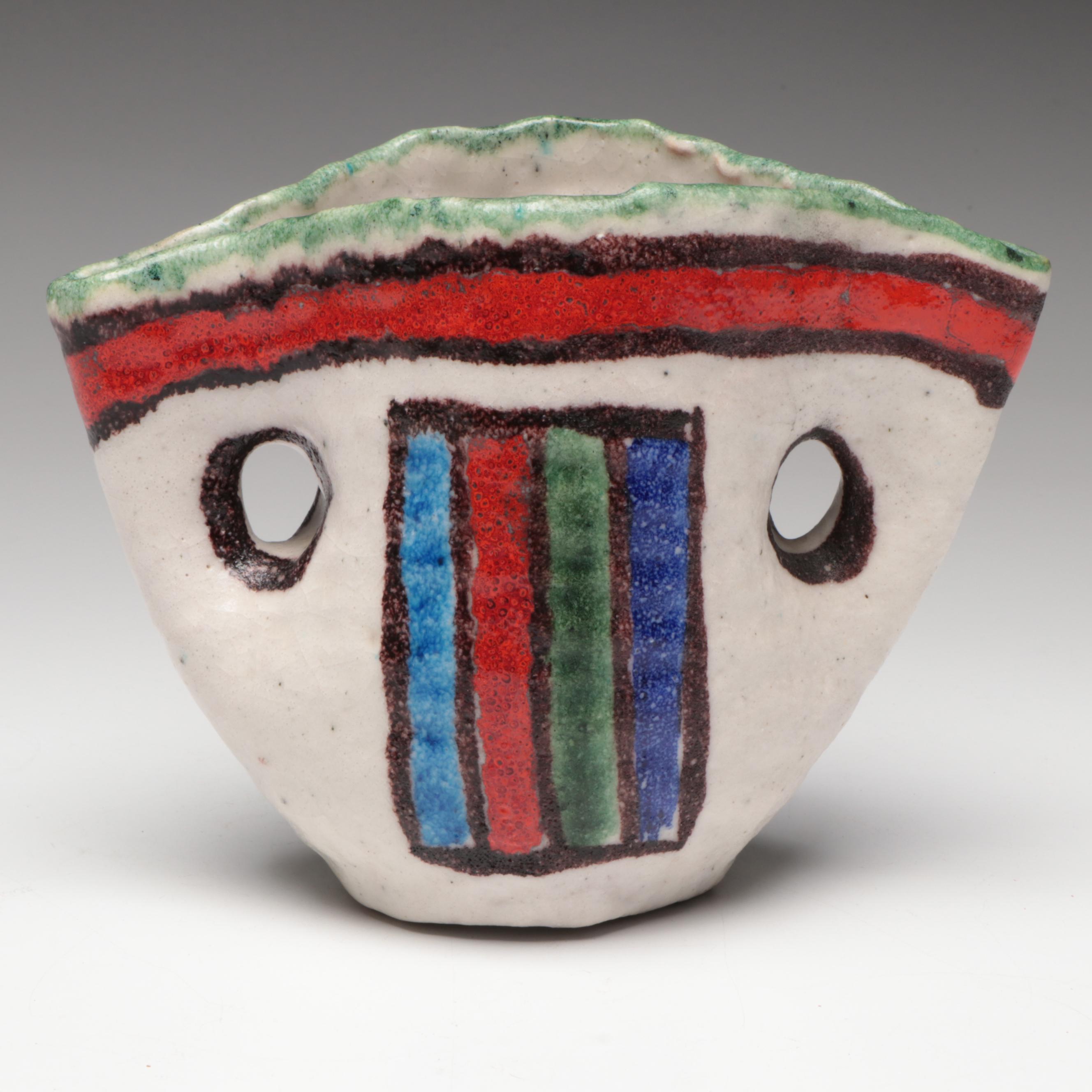 Italian Guido Gambone Art Pottery Ceramic Handled Vase, Mid-20th C.