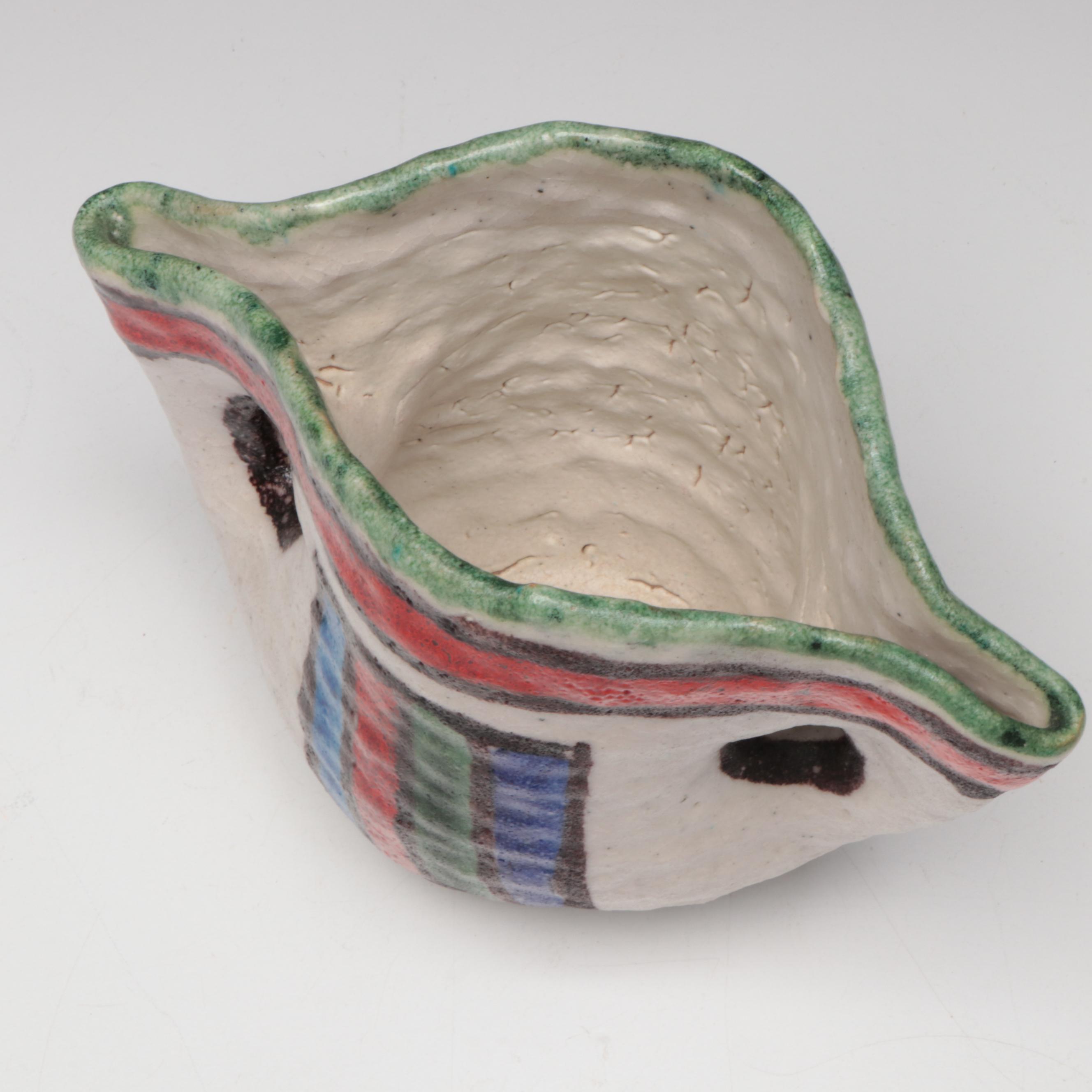 Italian Guido Gambone Art Pottery Ceramic Handled Vase, Mid-20th C.