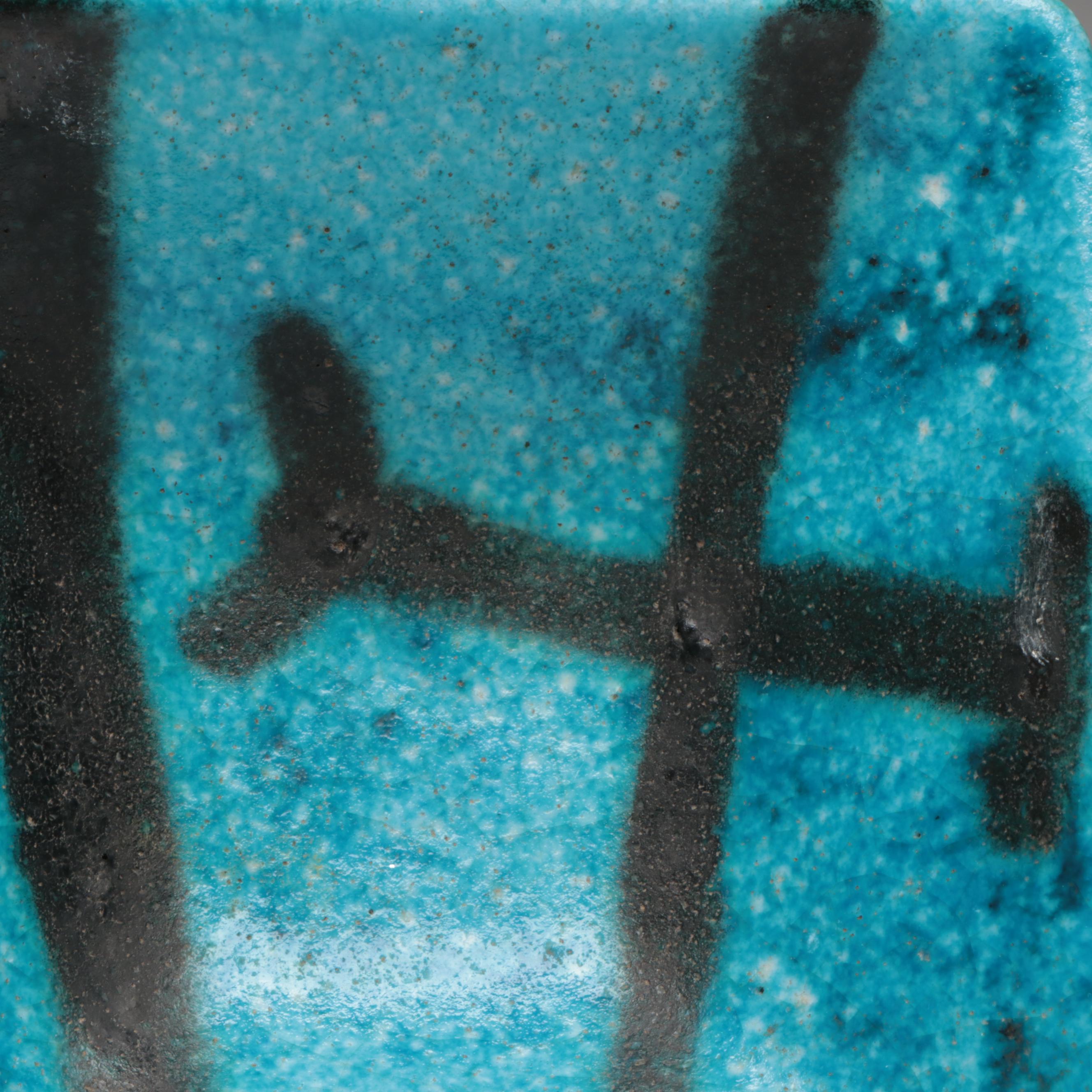 Italian Guido Gambone Art Pottery Ceramic Square Compote, Mid-20th C.